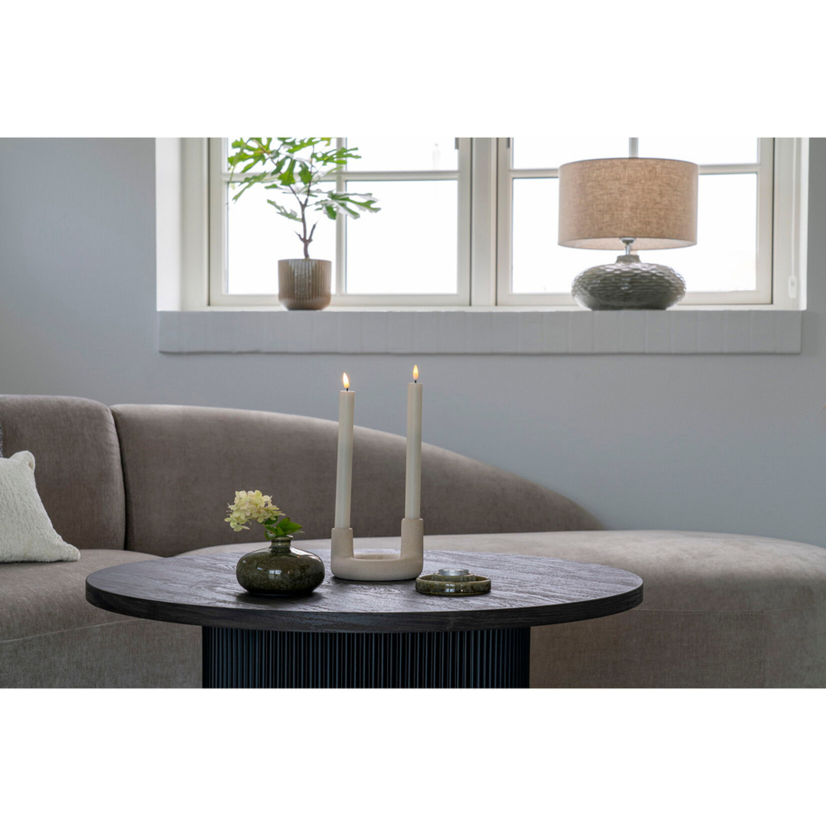 House Nordic Candle Holder - Candle Holder, ceramic, beige, ø13x8,5 cm