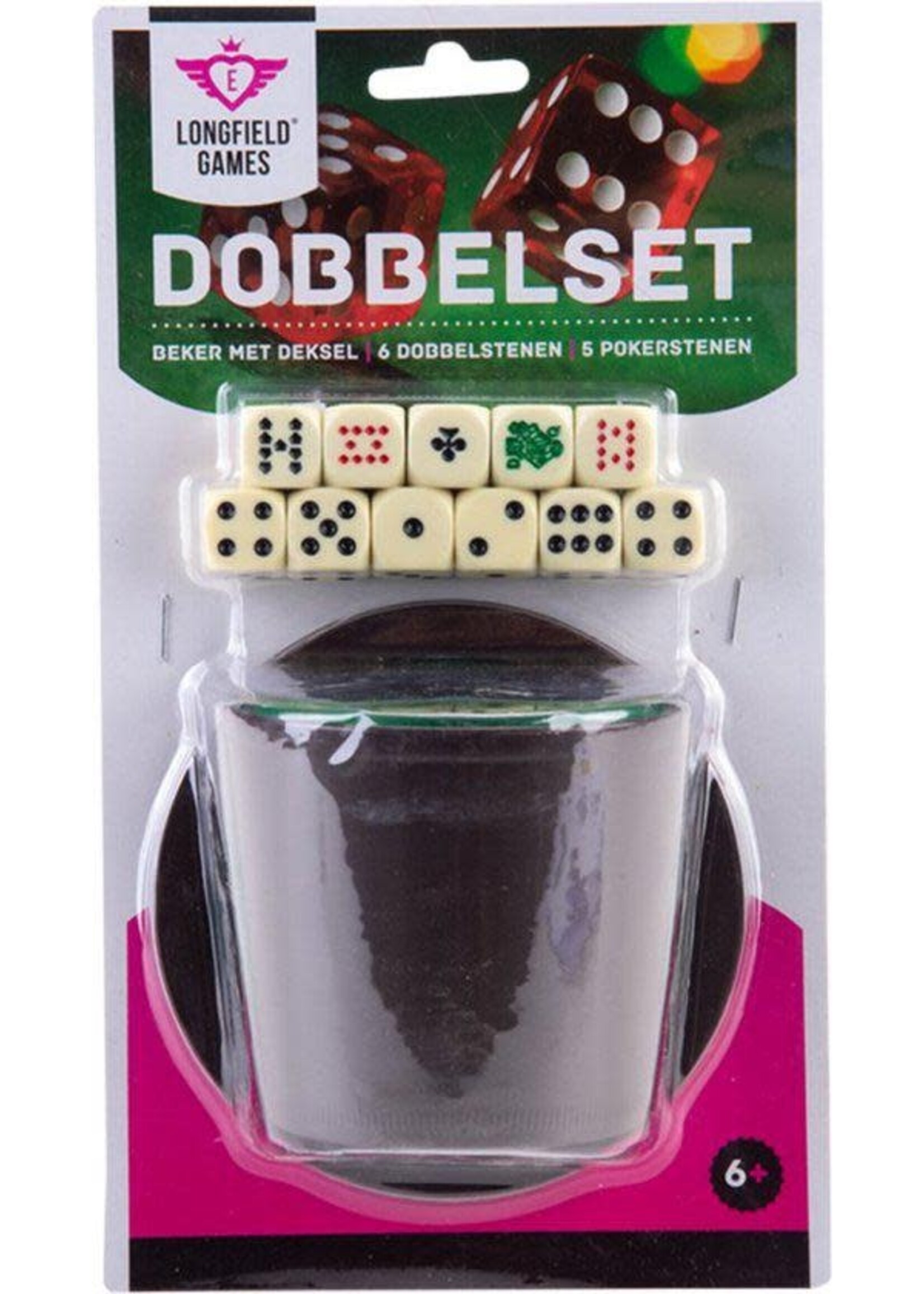 Dobbelbeker met deksel set,  6 stenen en 6 pokerstenen
