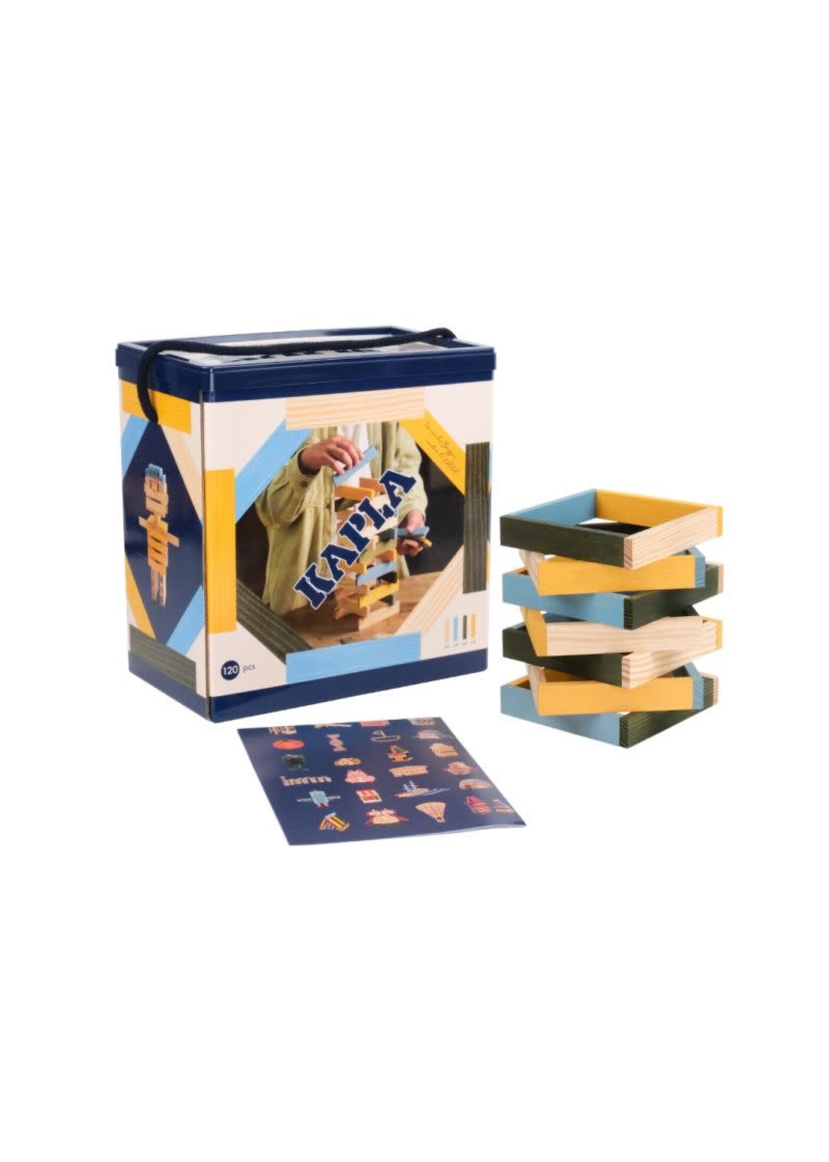Kapla Kapla doos blank, lichtblauw, geel en groen (120 plankjes)