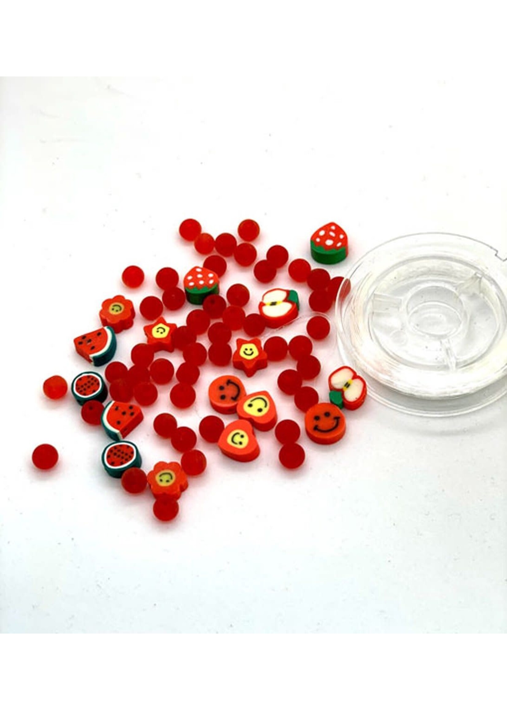 Hobby & crafting Fun Kralen - Katsuki Smileys & glaskralen  met draad - Rood (64 stuks)