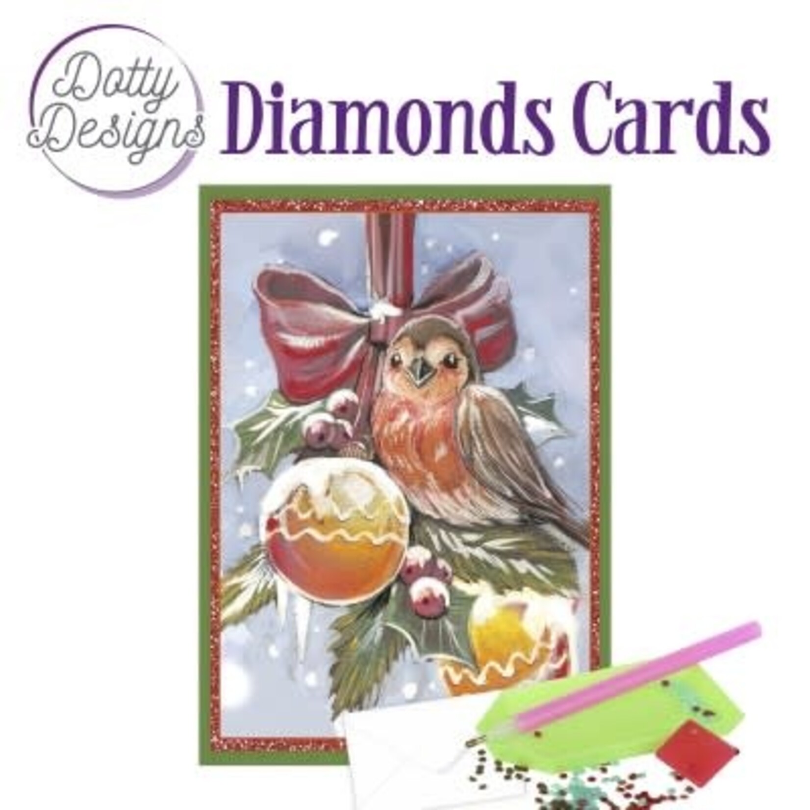 Dotty Designs Dotty Designs Diamond Cards - Bird with Christmas ornaments