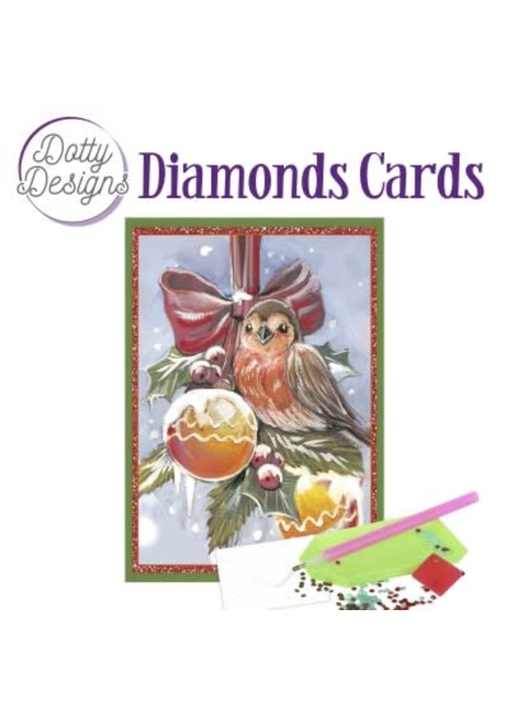Dotty Designs Dotty Designs Diamond Cards - Bird with Christmas ornaments