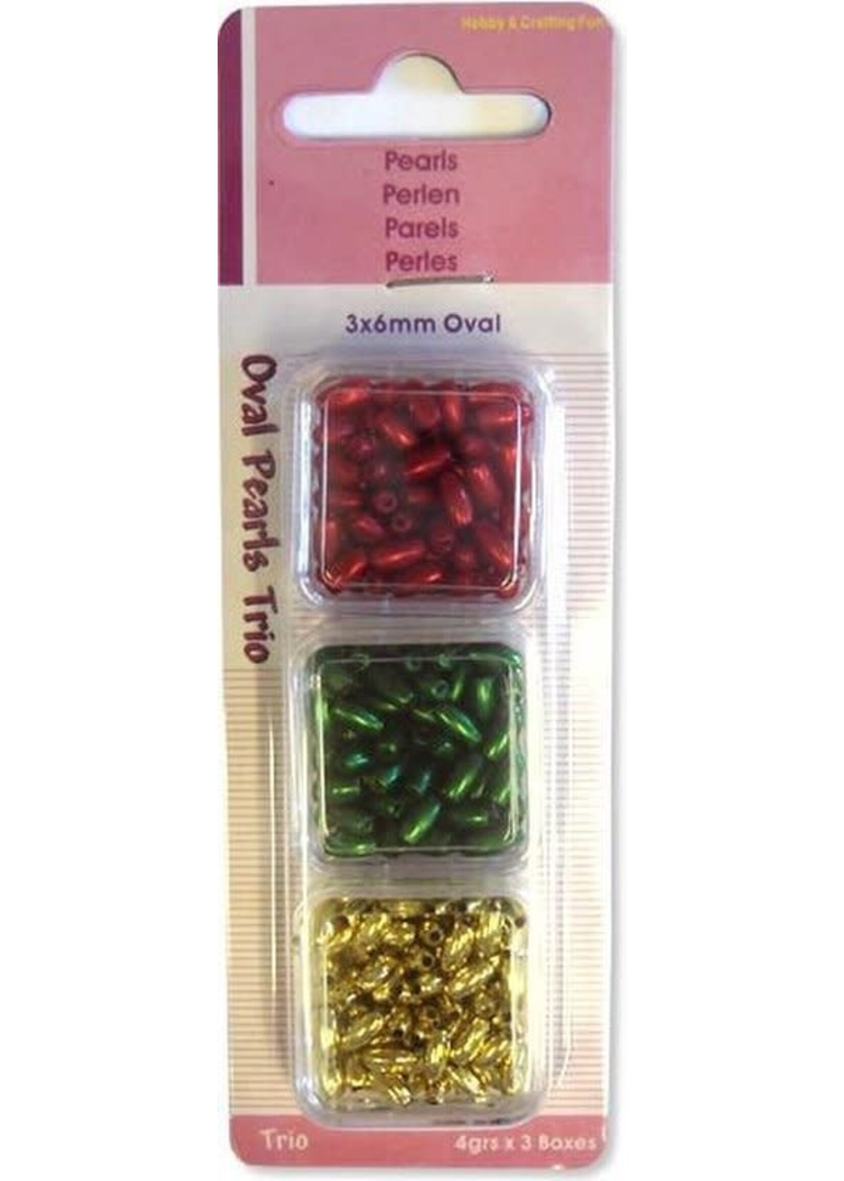 Jalekro Kralen - Parels Ovaal- Trio set (rood, groen, goud)