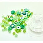 Hobby & crafting Fun Kralen - Katsuki Smileys & glaskralen met draad - Groen (64 stuks)