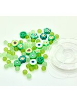 Hobby & crafting Fun Kralen - Katsuki Smileys & glaskralen met draad - Groen (64 stuks)