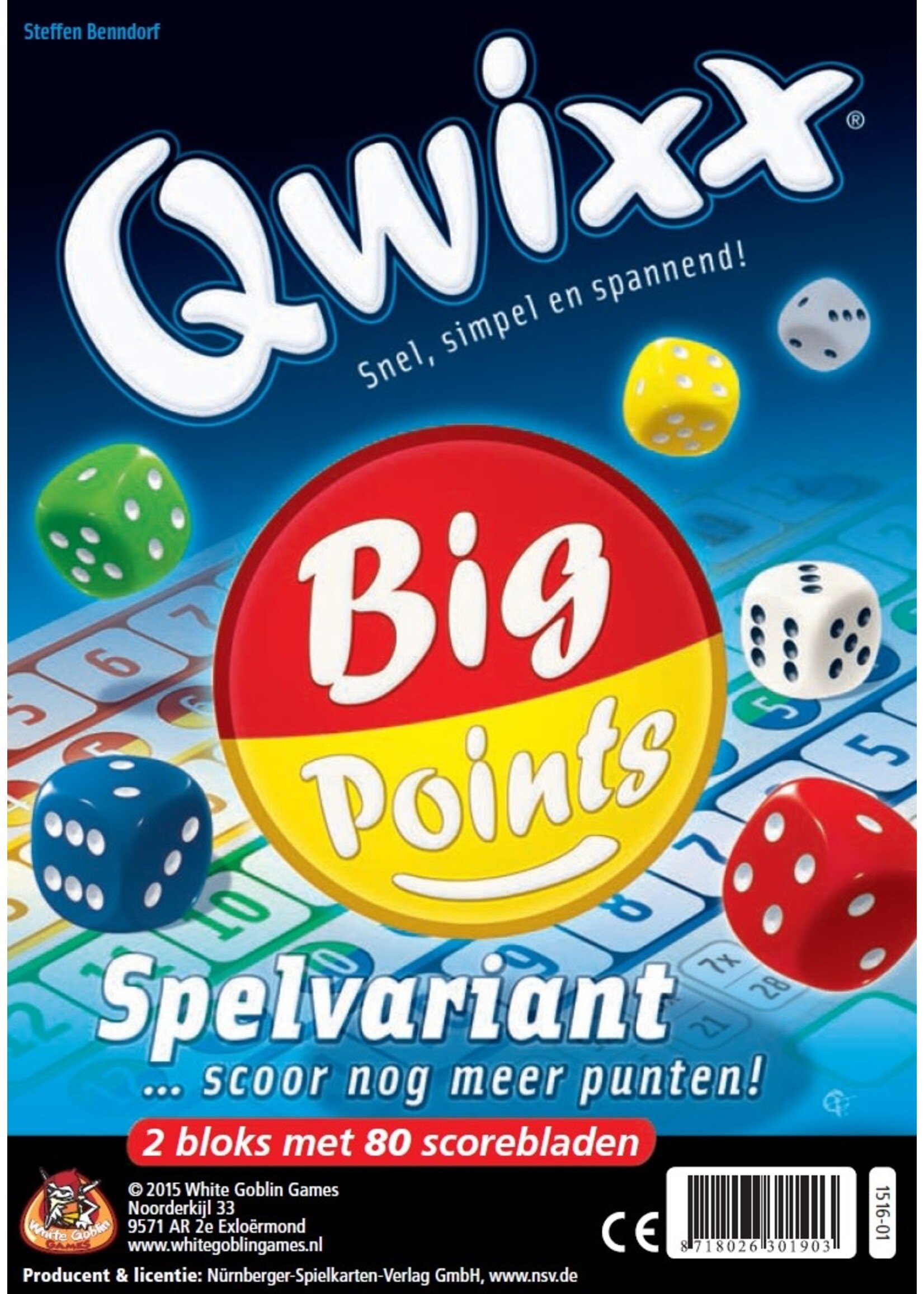 WhiteGoblinGames White Goblin Games Qwixx Big Points (2 bloks, 80 scorebladen)