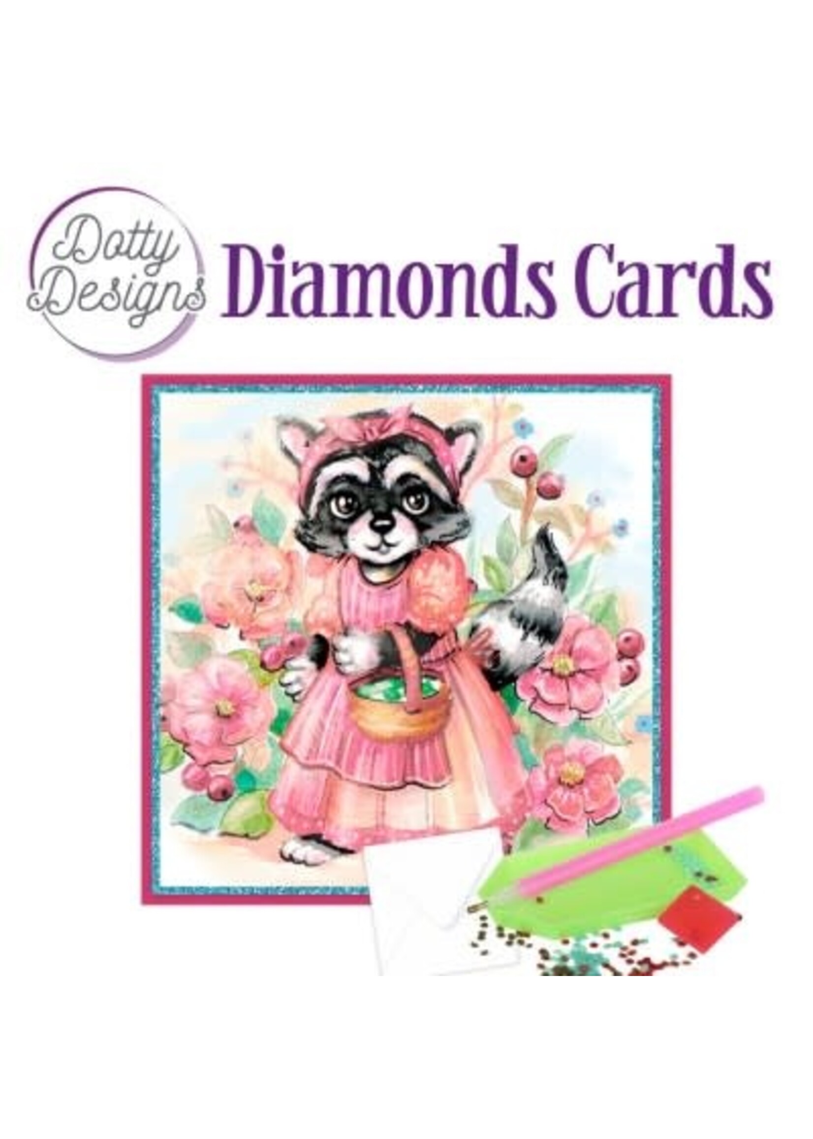 Dotty Designs Dotty Designs - Diamond Cards - Raccoon in dress