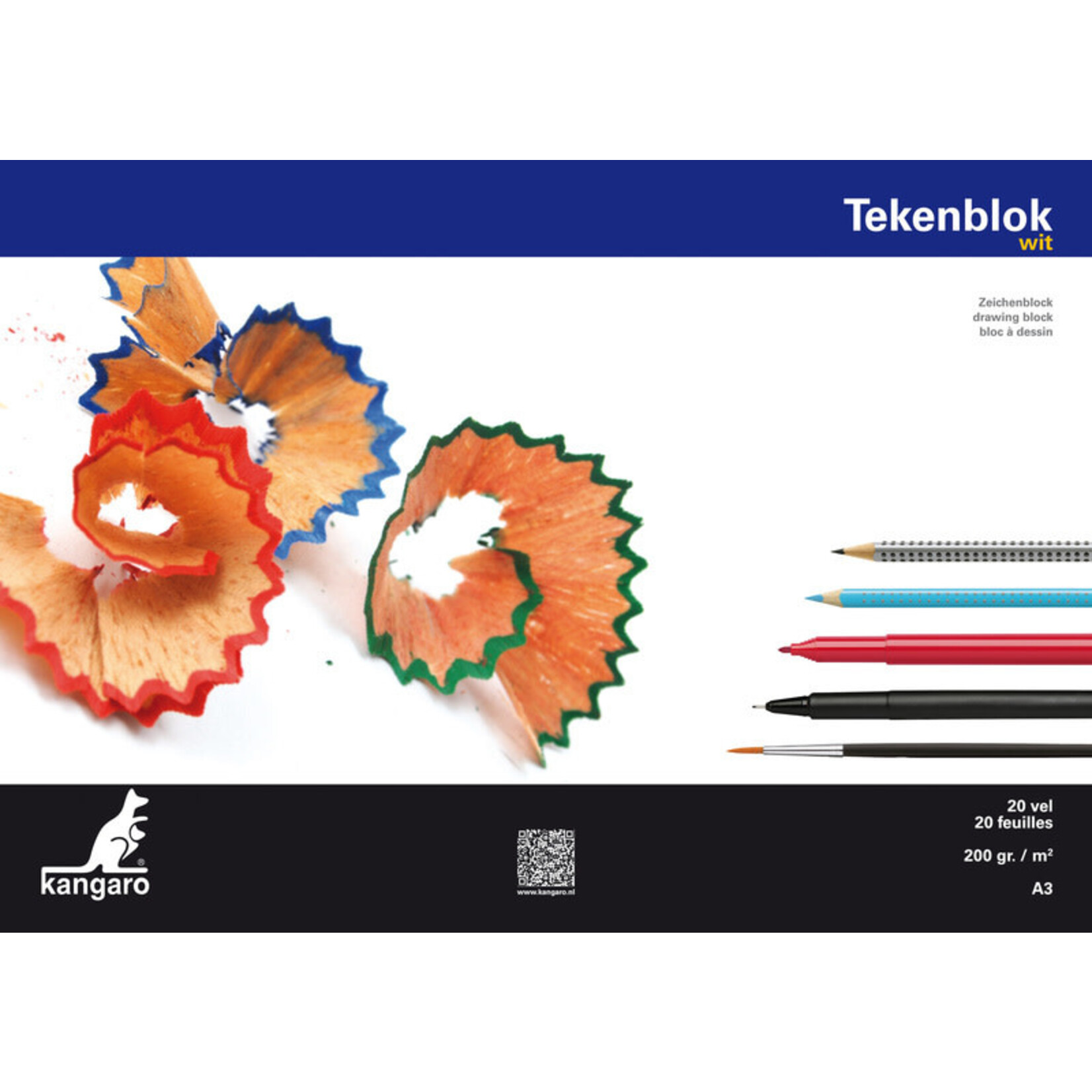 Kangaro Kangaro Tekenblok ( A3, wit)