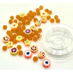 Craftemotions Kralen - Katsuki Smileys & glaskralen met draad - Oranje (64 stuks)
