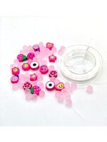Hobby & crafting Fun Kralen - Katsuki Smileys & glaskralen met draad - Roze (64 stuks)