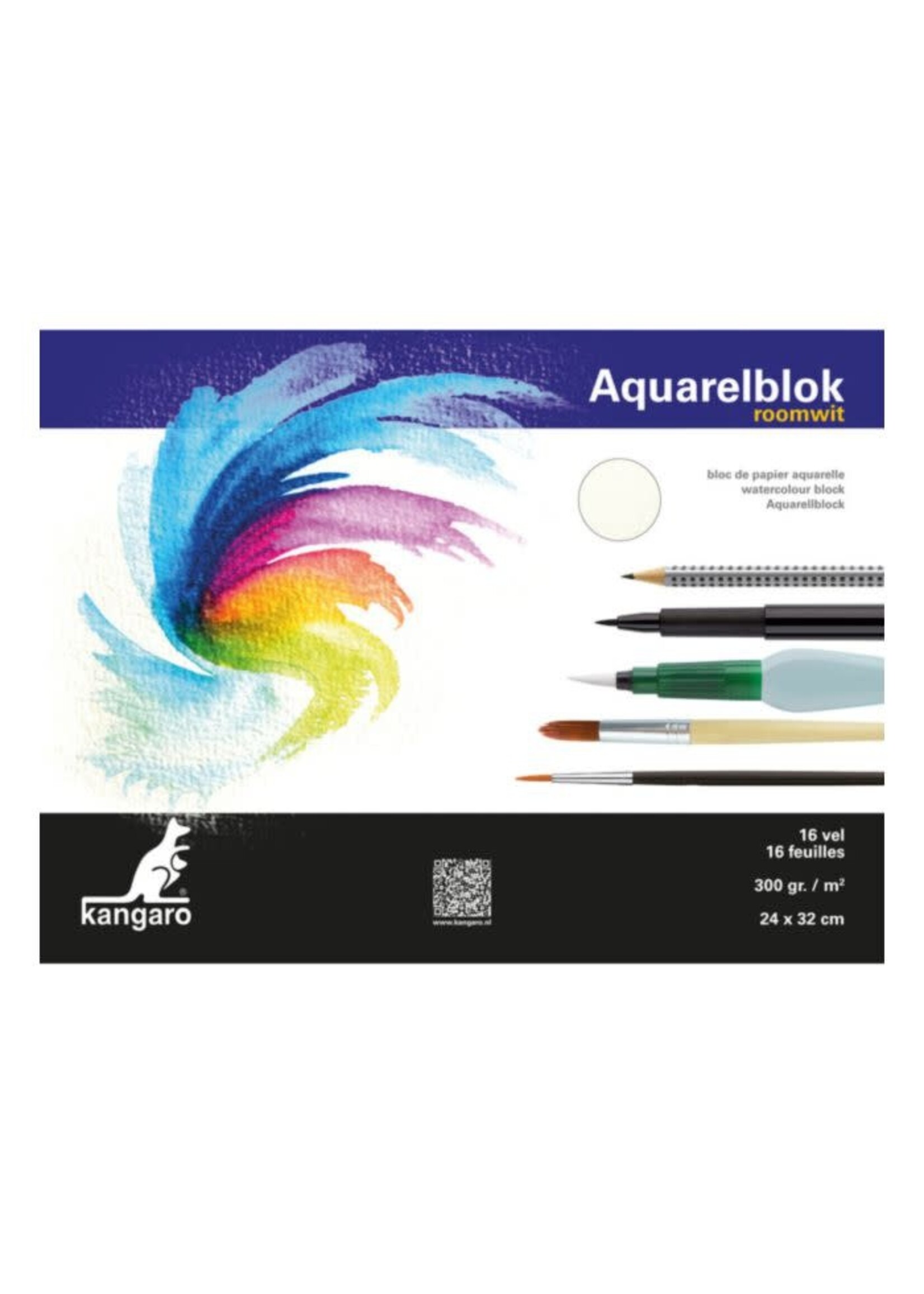 Kangaro Kangaro Aquarelblok (24 x 32 cm) roomwit