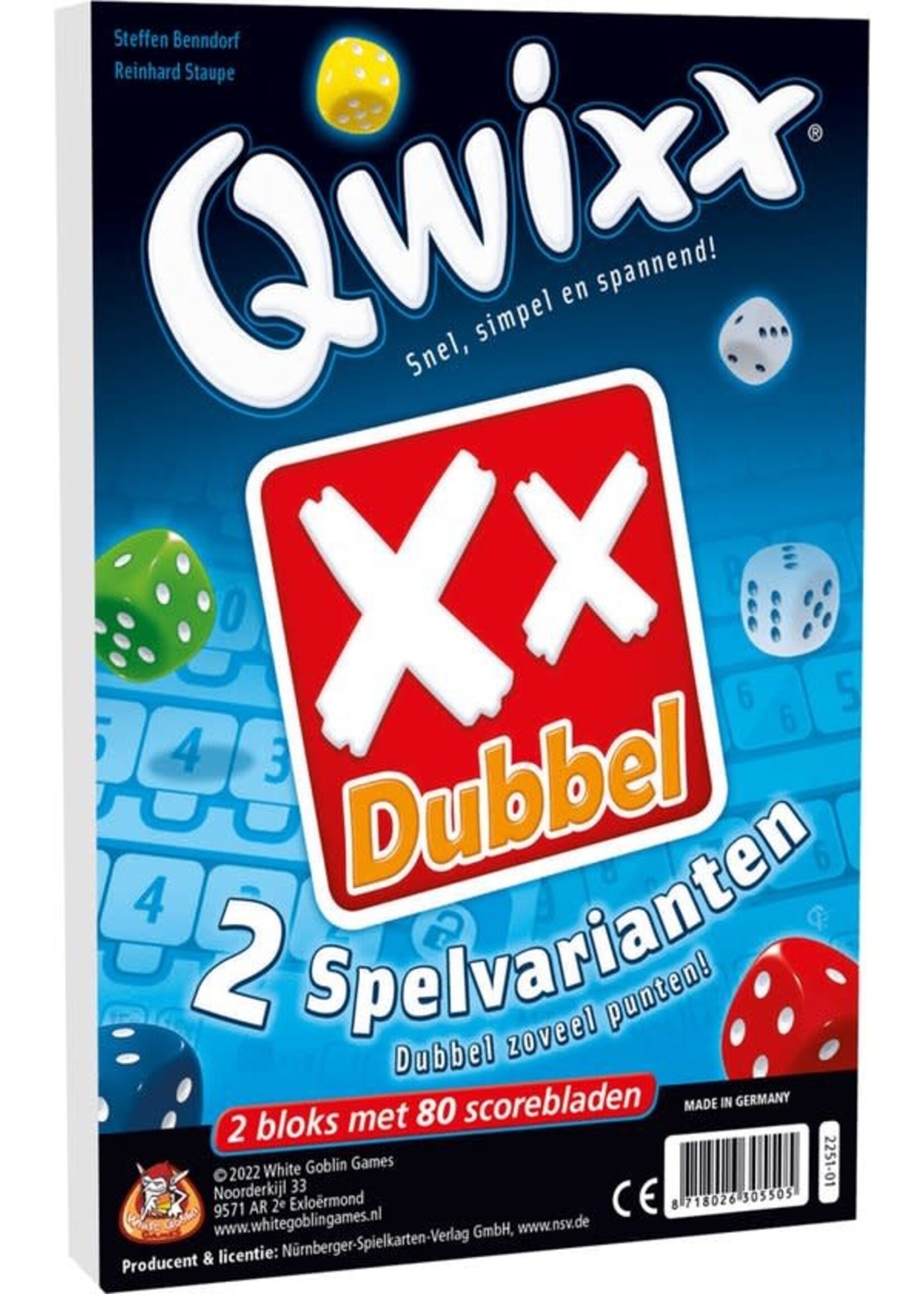 WhiteGoblinGames WGG Qwixx Dubbel (2 scoreblokken,  80 scorebladen)