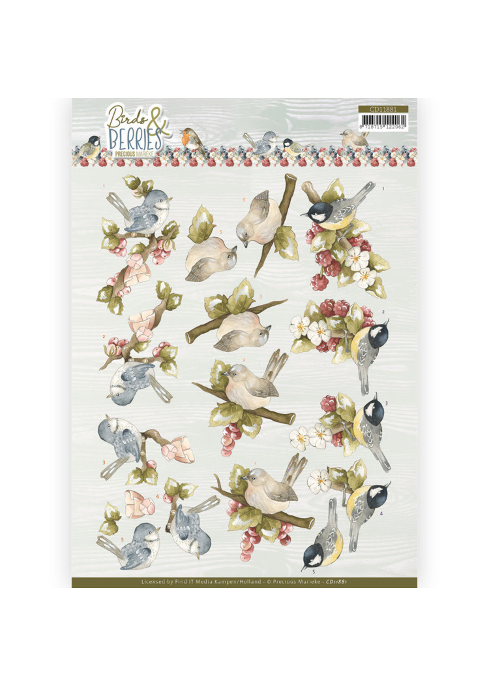 Precious Marieke 3D Cutting Sheet - Precious Marieke - Birds and Berries - Raspberries
