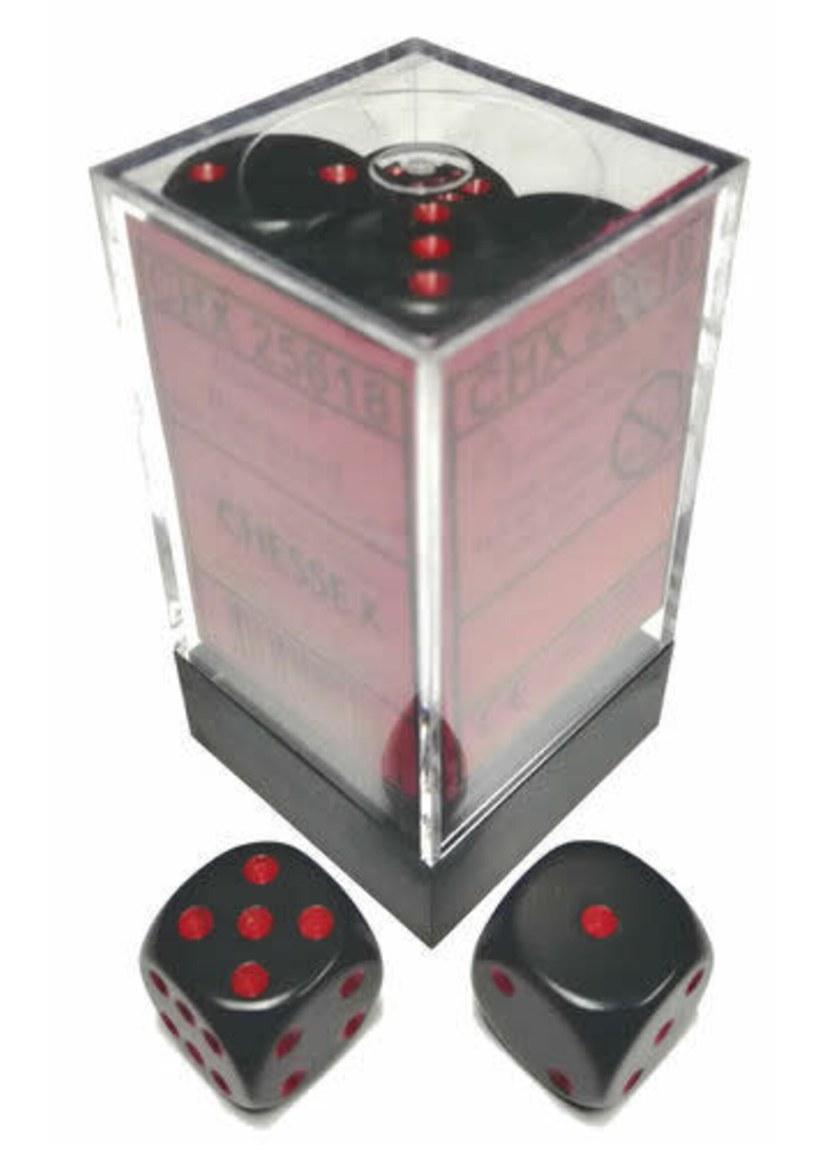 Chessex Dobbelsteen D6 zwart-rood 16 mm (per stuk)