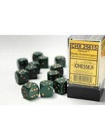 Chessex Dobbelsteen D6 donkergroen-goud 16 mm (per stuk)