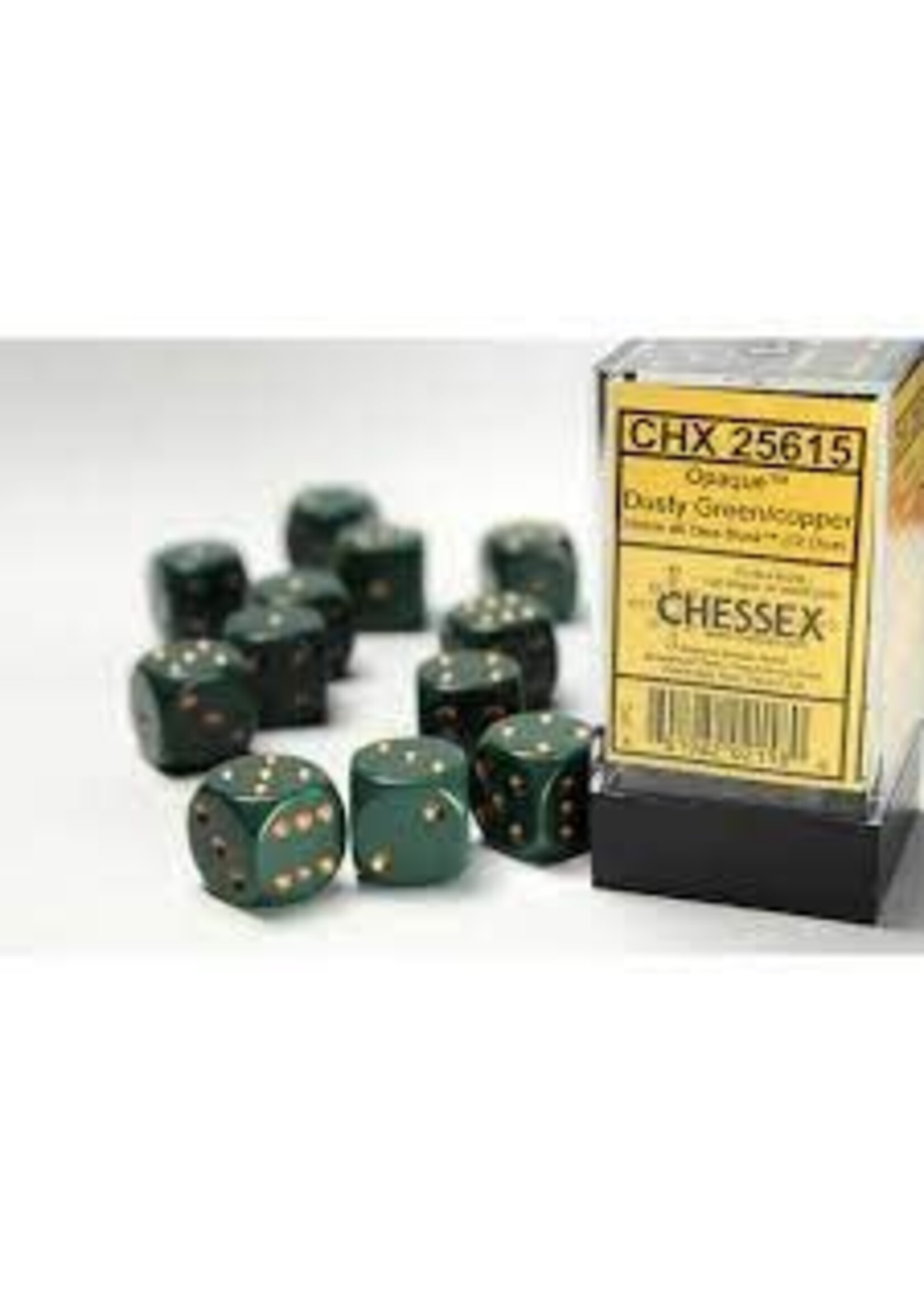 Chessex Dobbelsteen D6 donkergroen-goud 16 mm (per stuk)