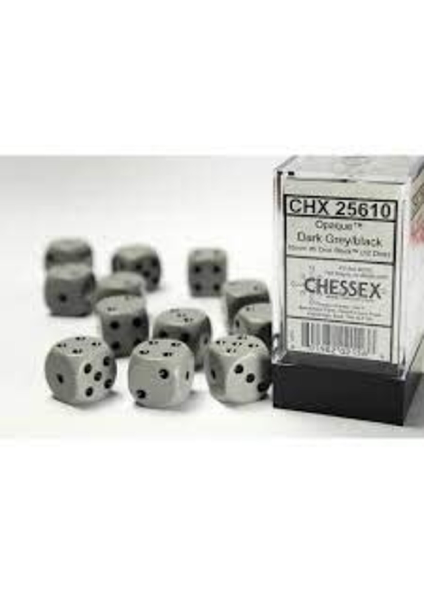 Chessex Dobbelsteen D6 grijs-zwart 16 mm (per stuk)