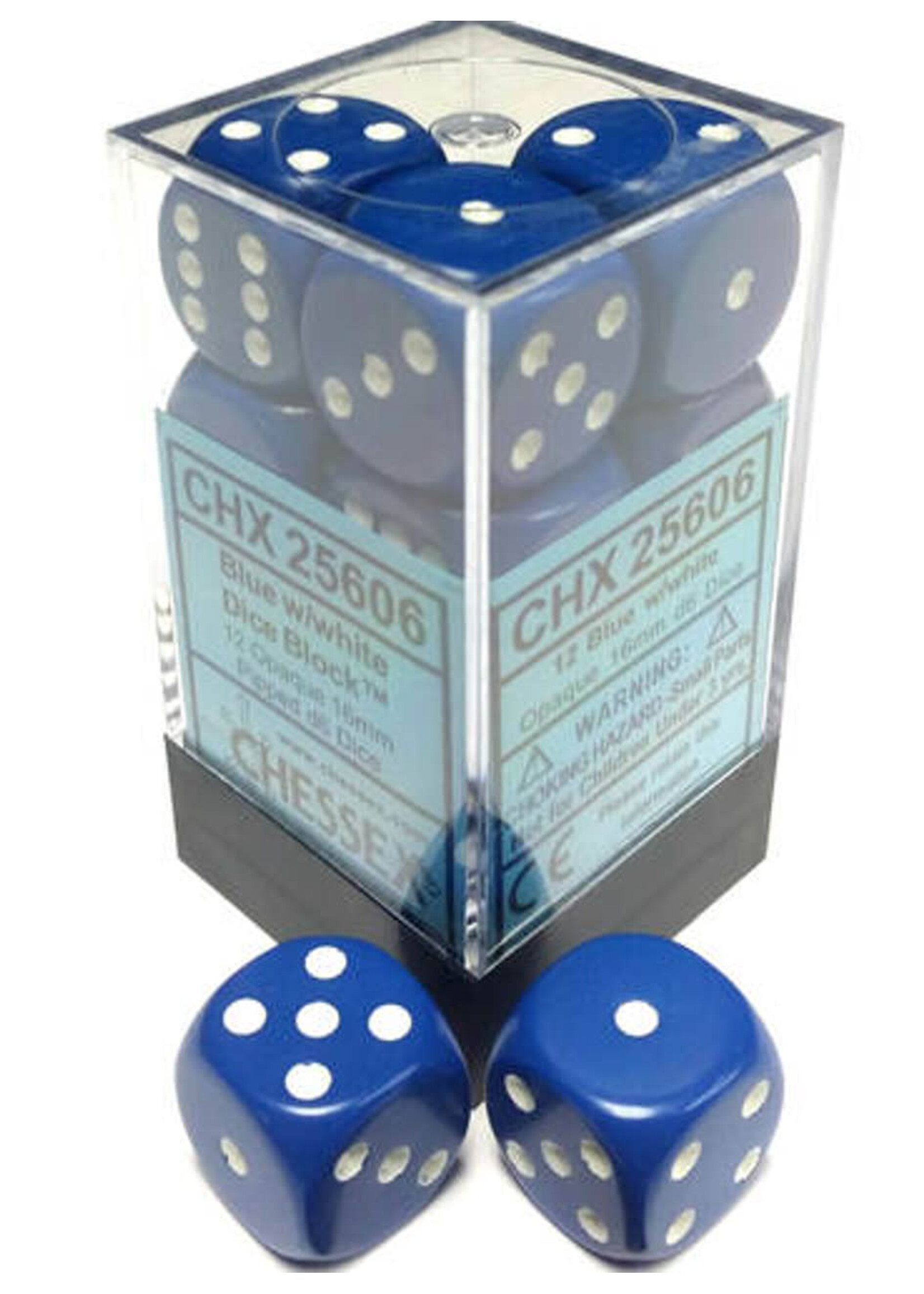 Chessex Dobbelsteen D6 blauw 16 mm (per stuk)