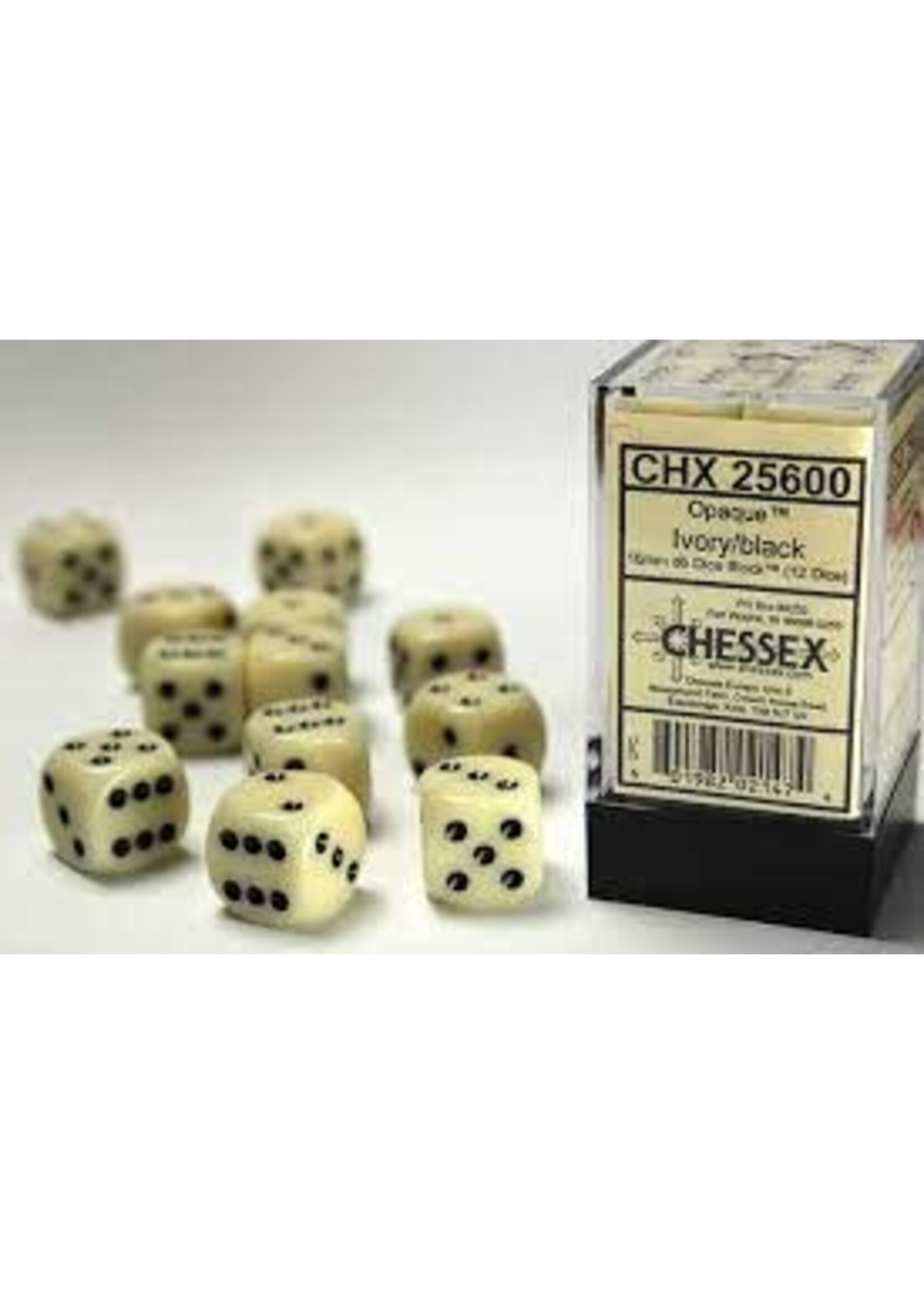 Chessex Dobbelsteen D6 Ivoor/zwart (per stuk)