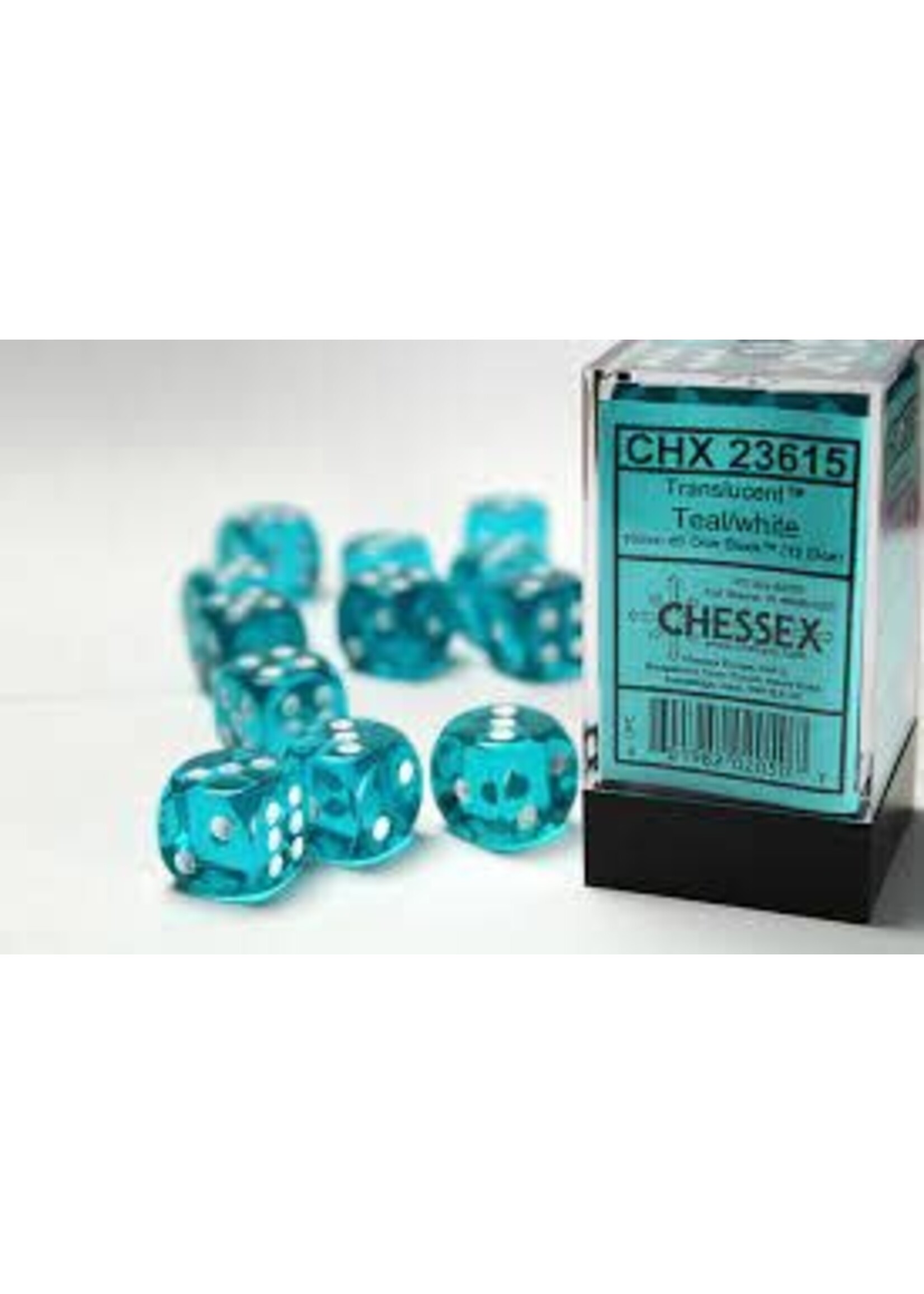 Chessex Dobbelsteen D6 groenblauw doorzichtig 16 mm (per stuk)