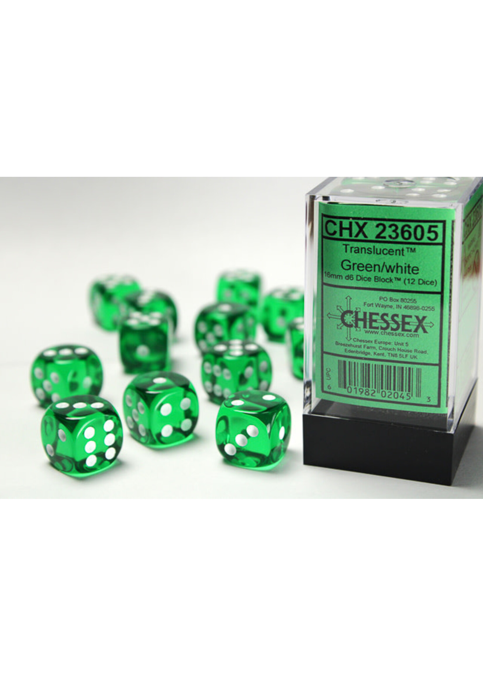 Chessex Dobbelsteen D6 groen doorzichtig 16 mm (per stuk)
