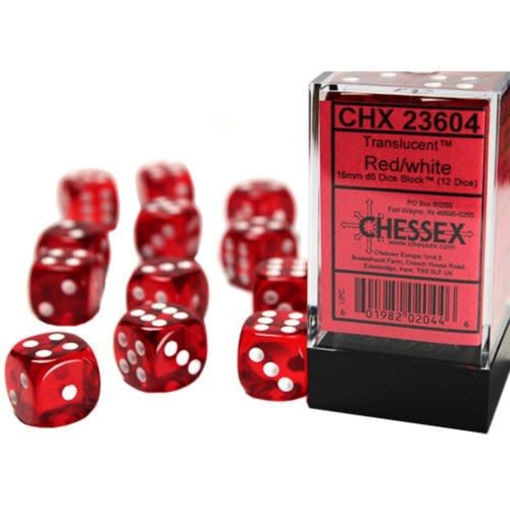 Chessex Dobbelsteen D6 rood doorzichtig 16 mm (per stuk)