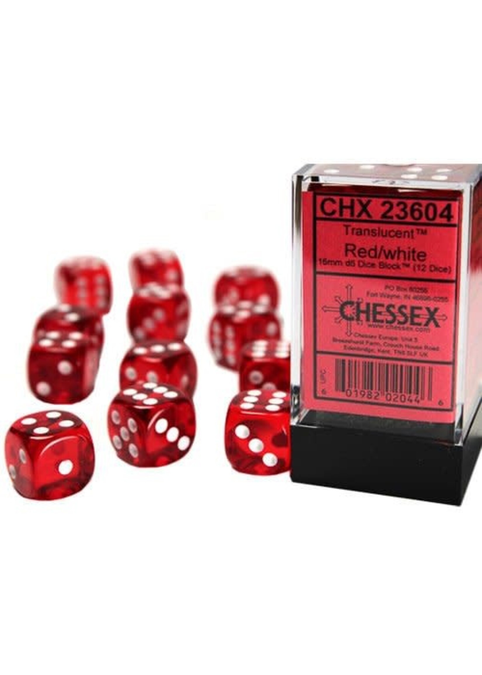 Chessex Dobbelsteen D6 rood doorzichtig 16 mm (per stuk)