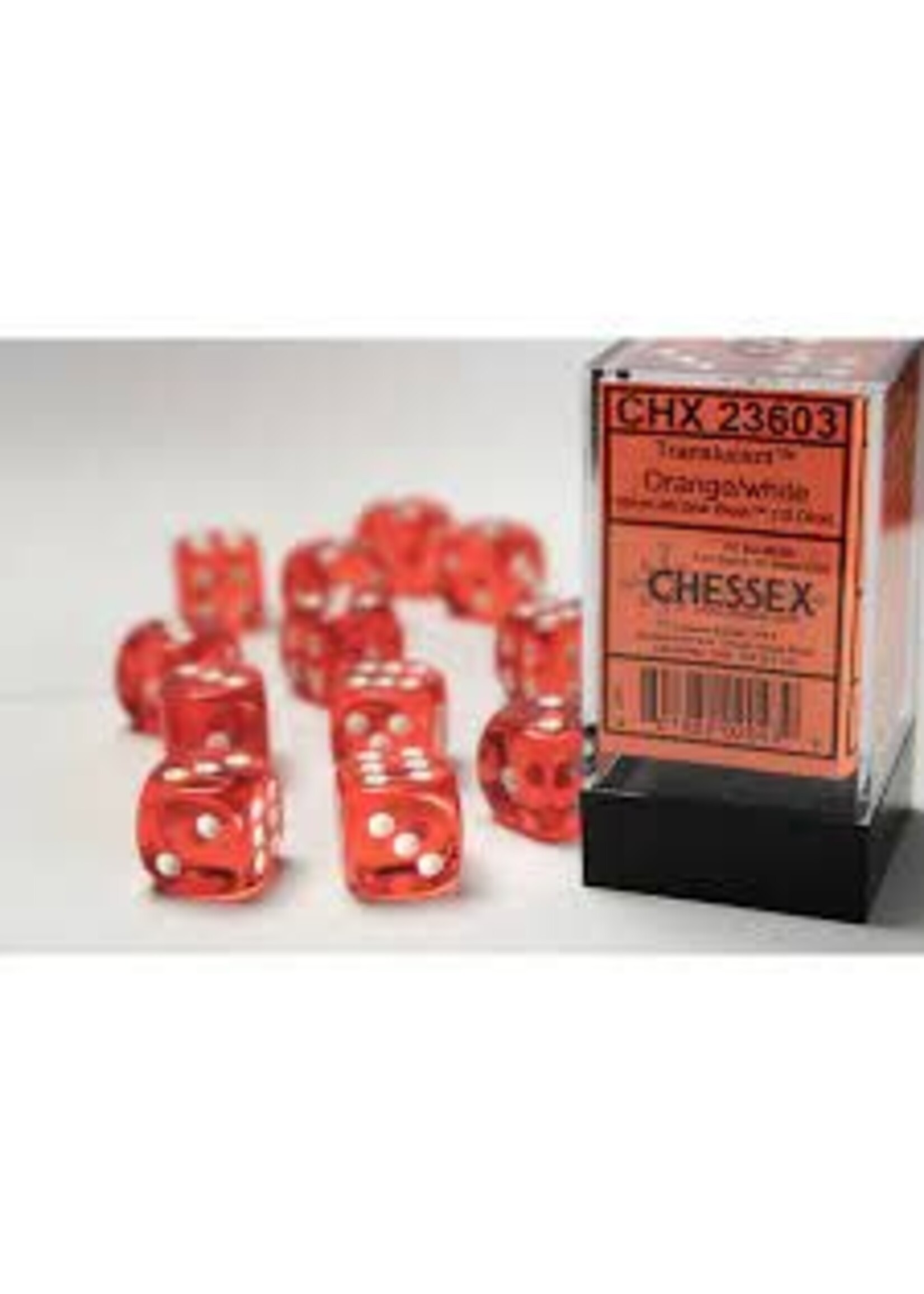 Chessex Dobbelsteen D6 oranje doorzichtig (per stuk)