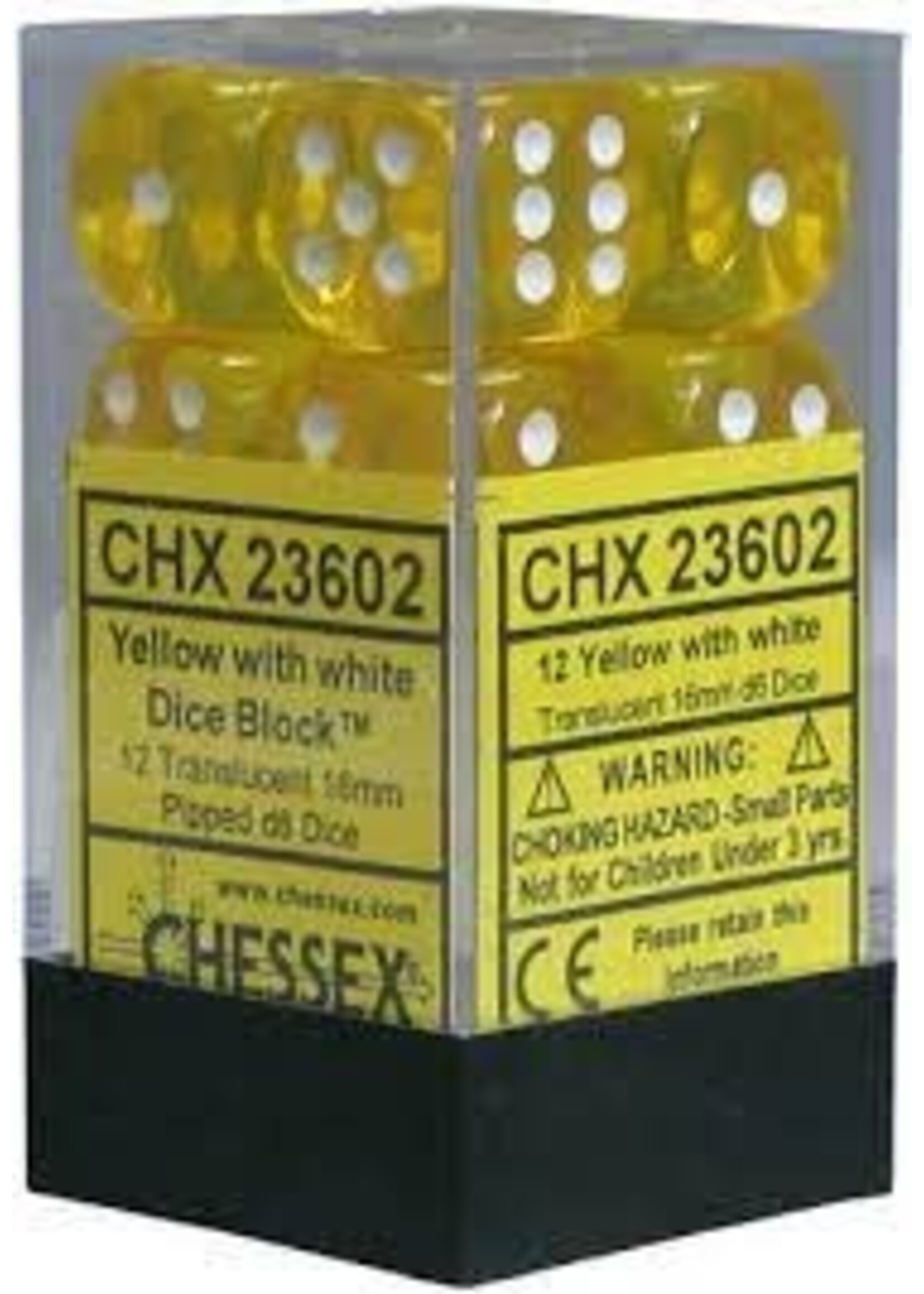 Chessex Dobbelsteen D6 geel doorzichtig 16 mm (per stuk)