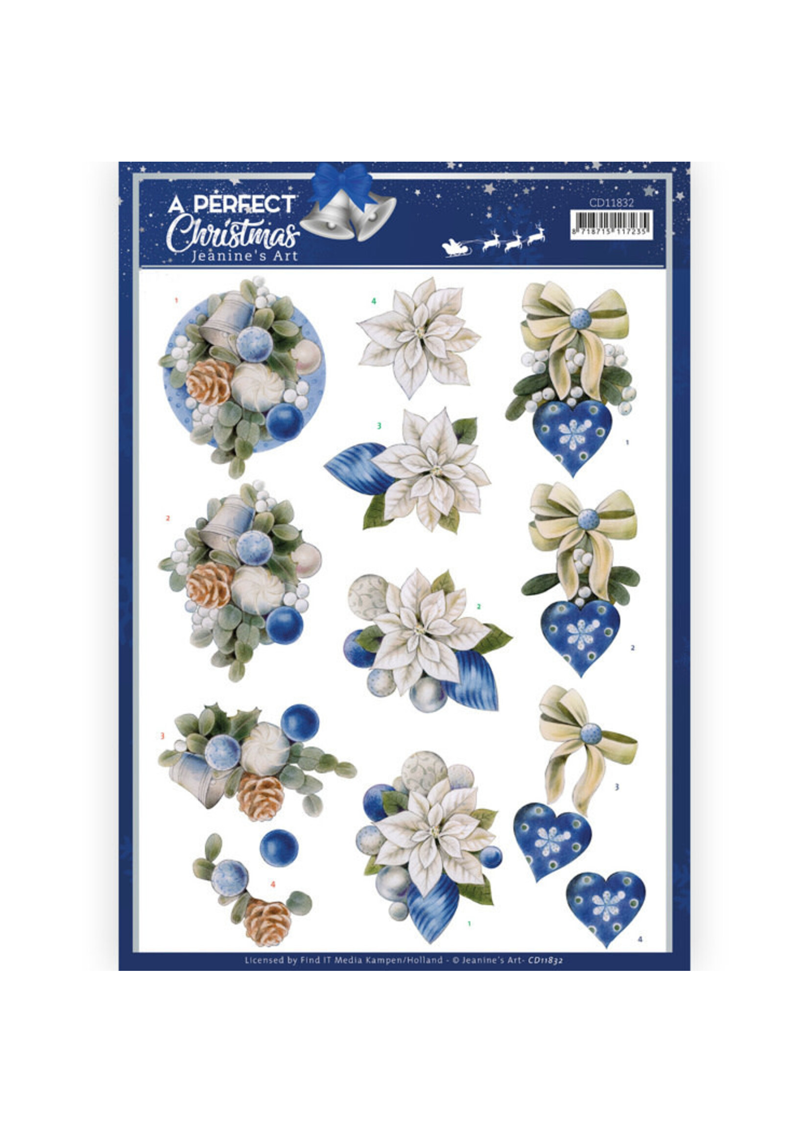 Jeanine's Art 3D Cutting Sheet - Jeanine's Art - A Perfect Christmas - Blue Christmas Flowers
