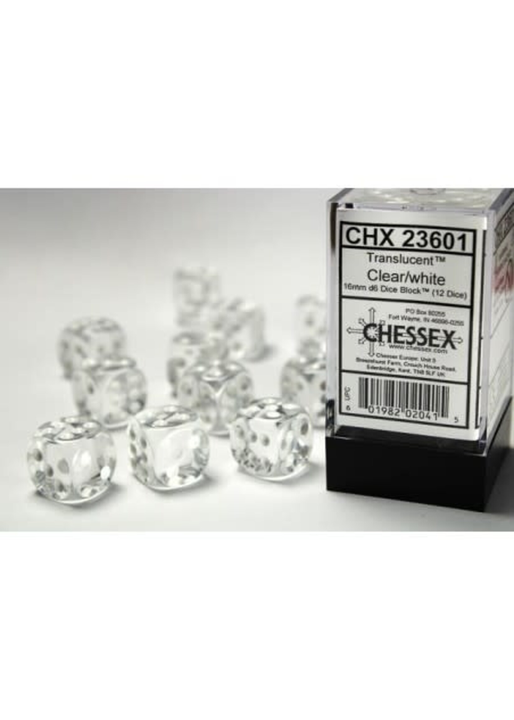 Chessex Dobbelsteen D6 helder doorzichtig 16mm (per stuk)
