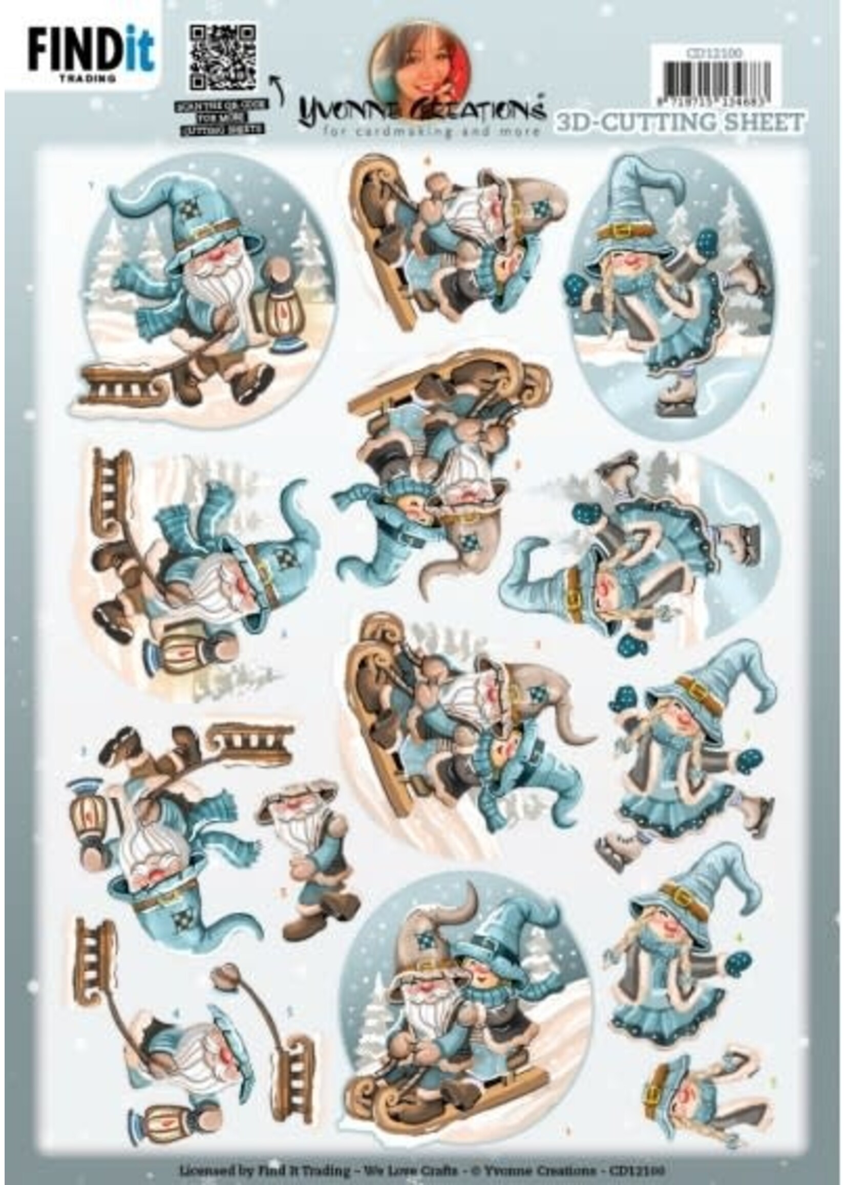 find it 3D Cutting Sheet - Yvonne Creations - Winter Gnomes Sledge