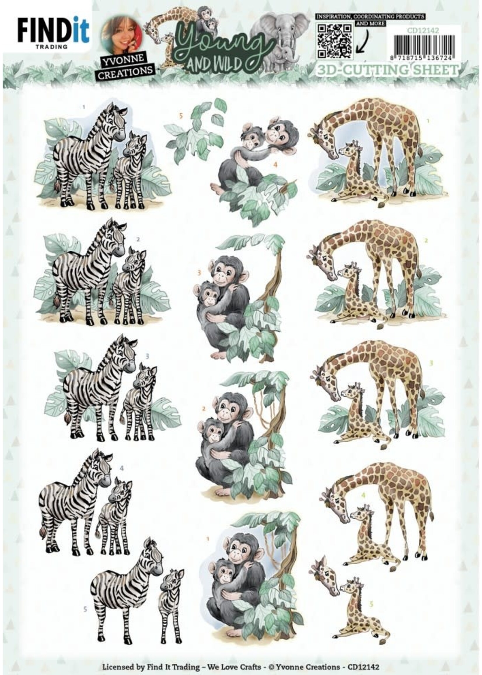 find it 3D Cutting Sheets - Yvonne Creations - Young And Wild - Monkey