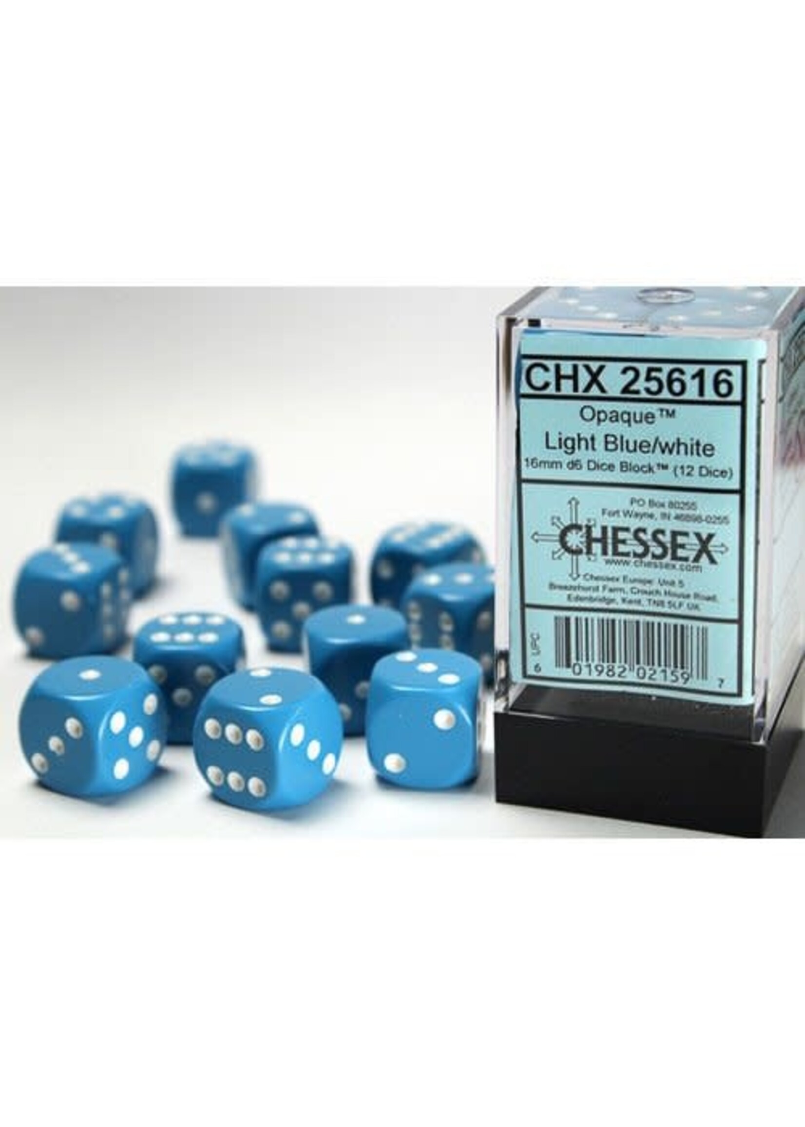 Chessex Dobbelsteen D6 lichtblauw 16 mm (per stuk)