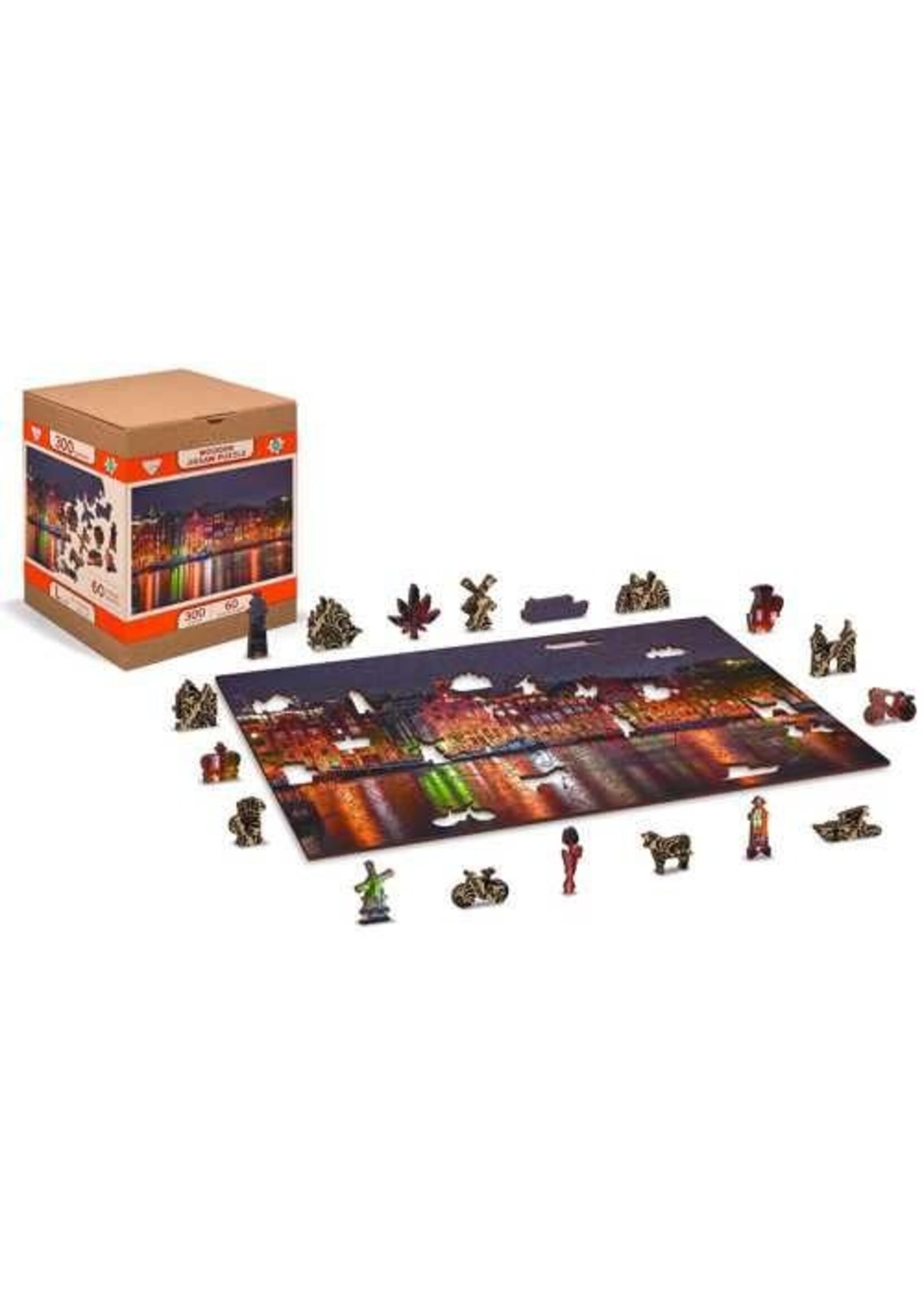 woodencity Woodencity Wooden puzzel Amsterdam by Night (hout, 2 in 1, 300 stukjes)