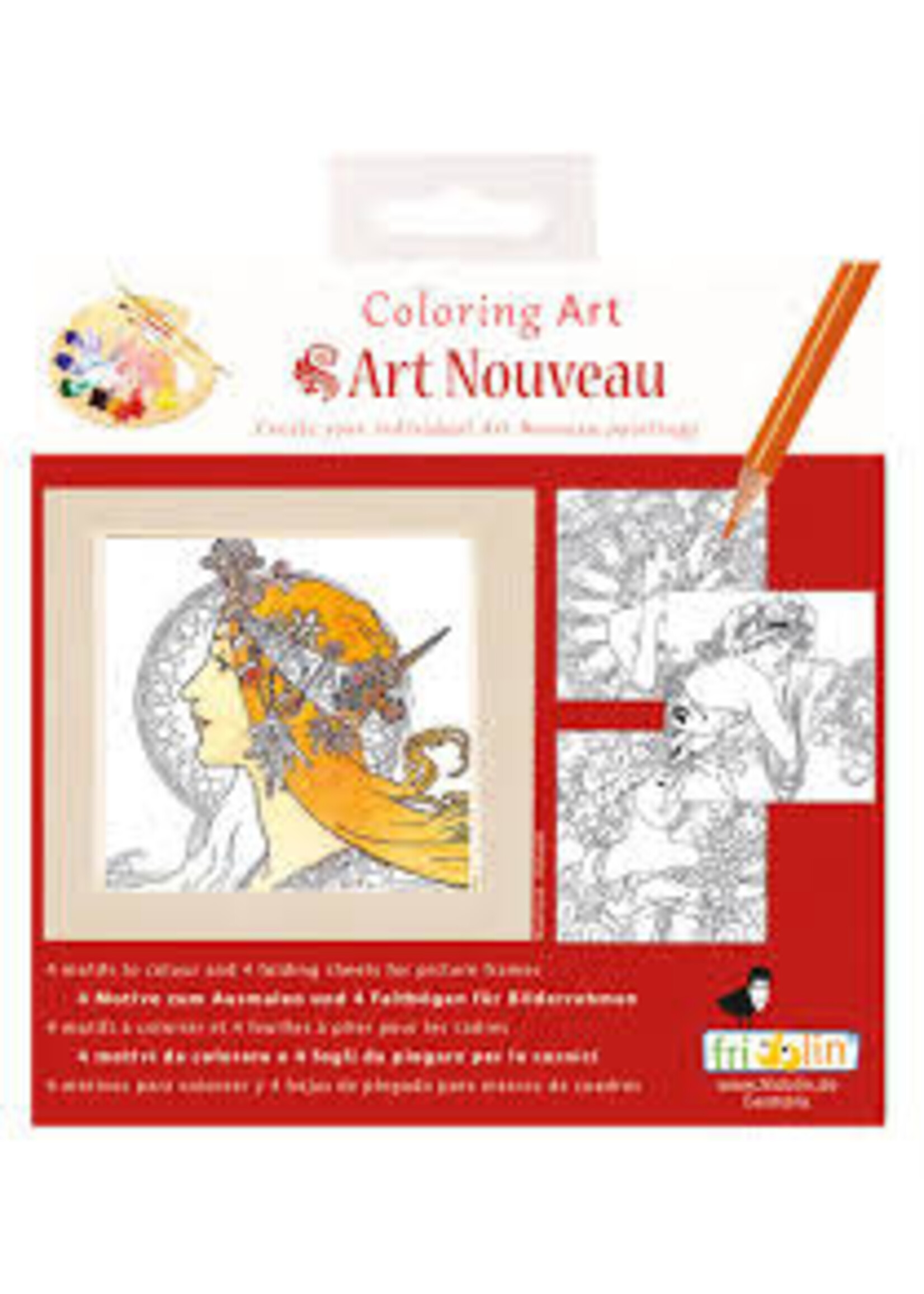 Fridolin Fridolin Coloring Art Kit 4 Kleurplaten met Lijst 15x15 cm Art Nouveau