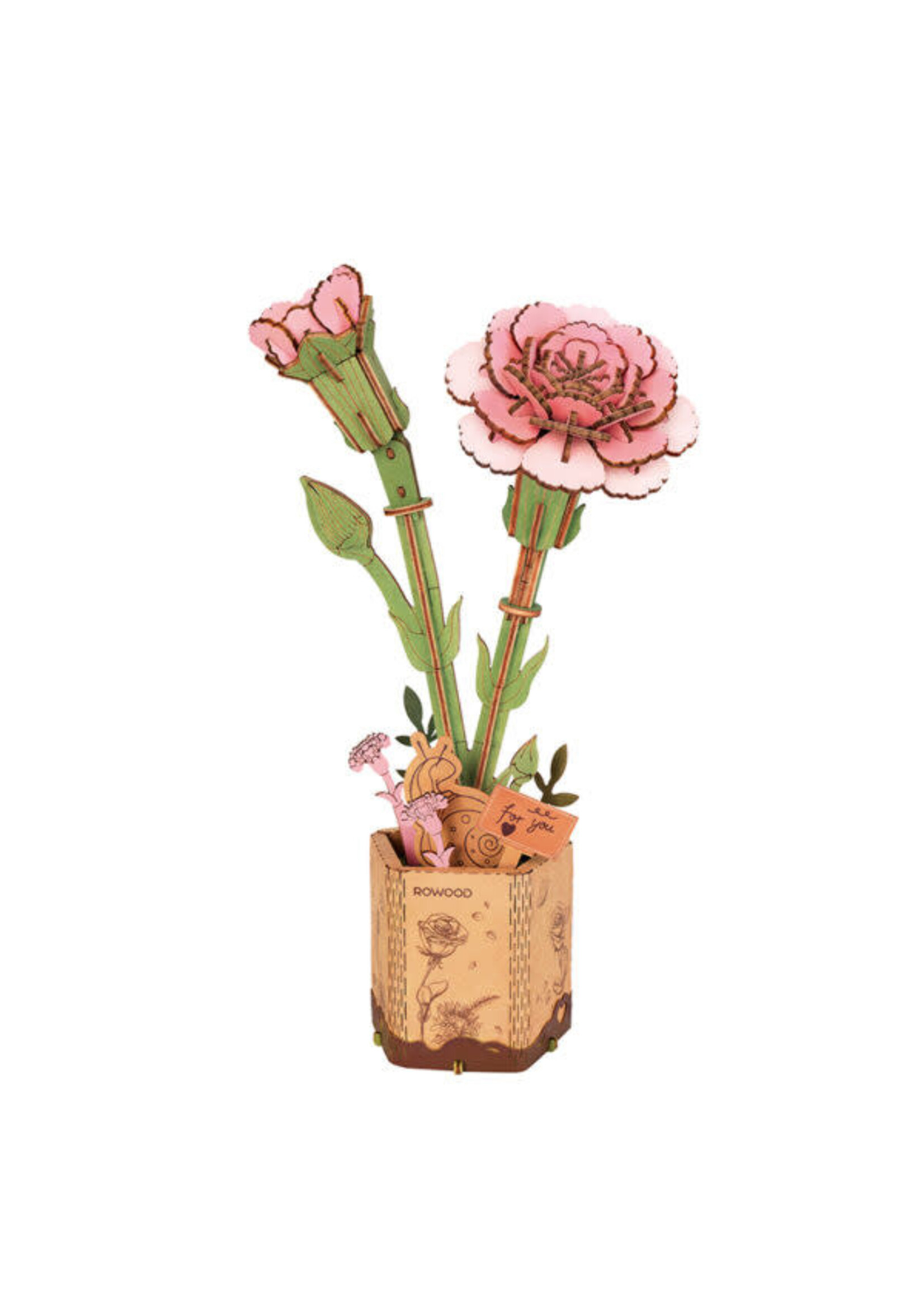 Rowood Rowood DIY Houten Bloem Pink Carnation, Roze Anjer