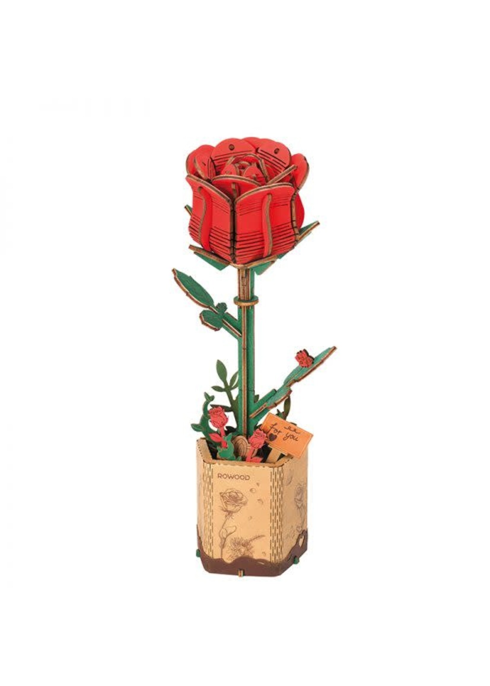 Rowood Robotime DIY Houten Bloem Red Rose, Rode Roos