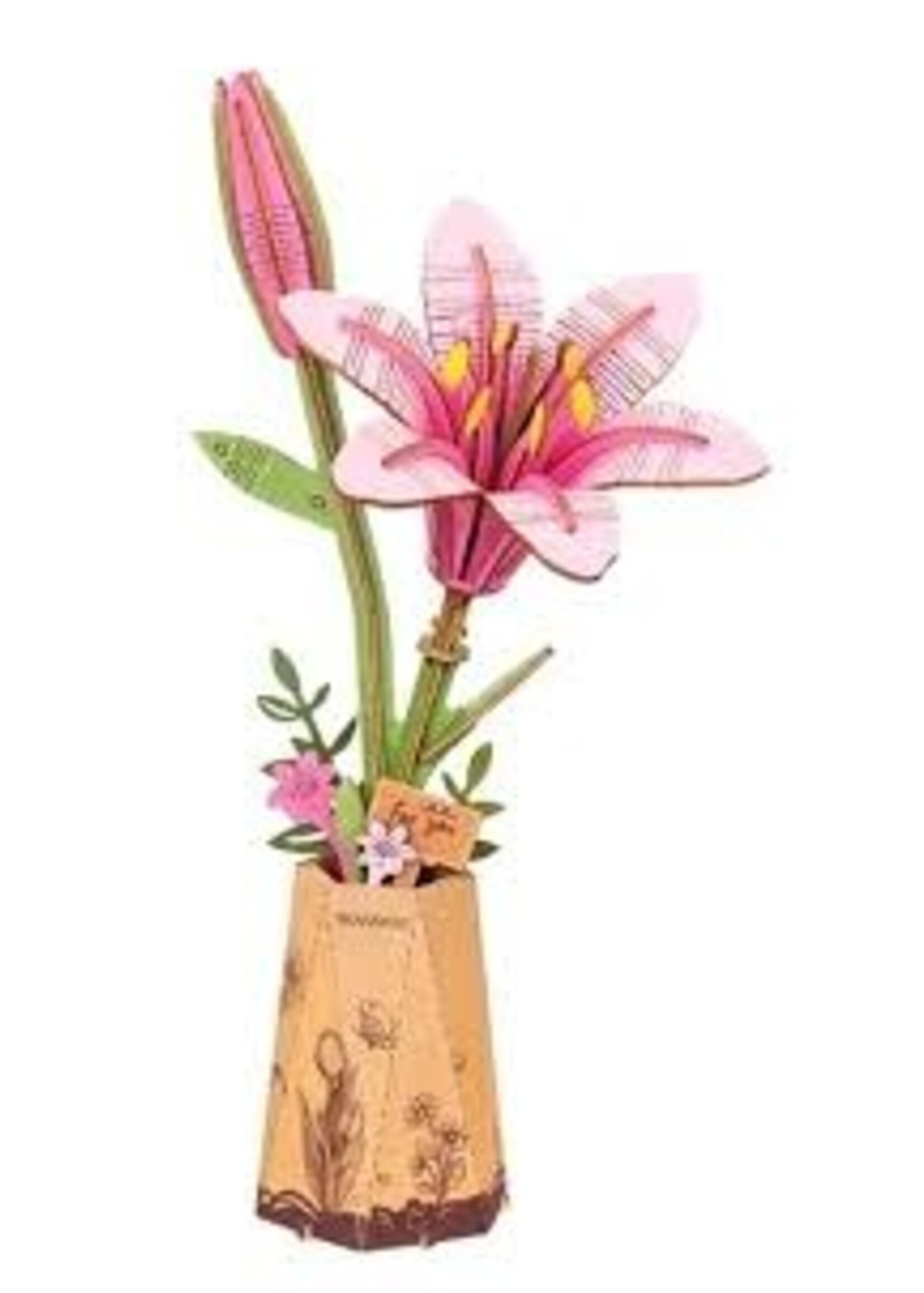 Robotime Rolife DIY Houten Bloem Pink Lily, Roze Lelie