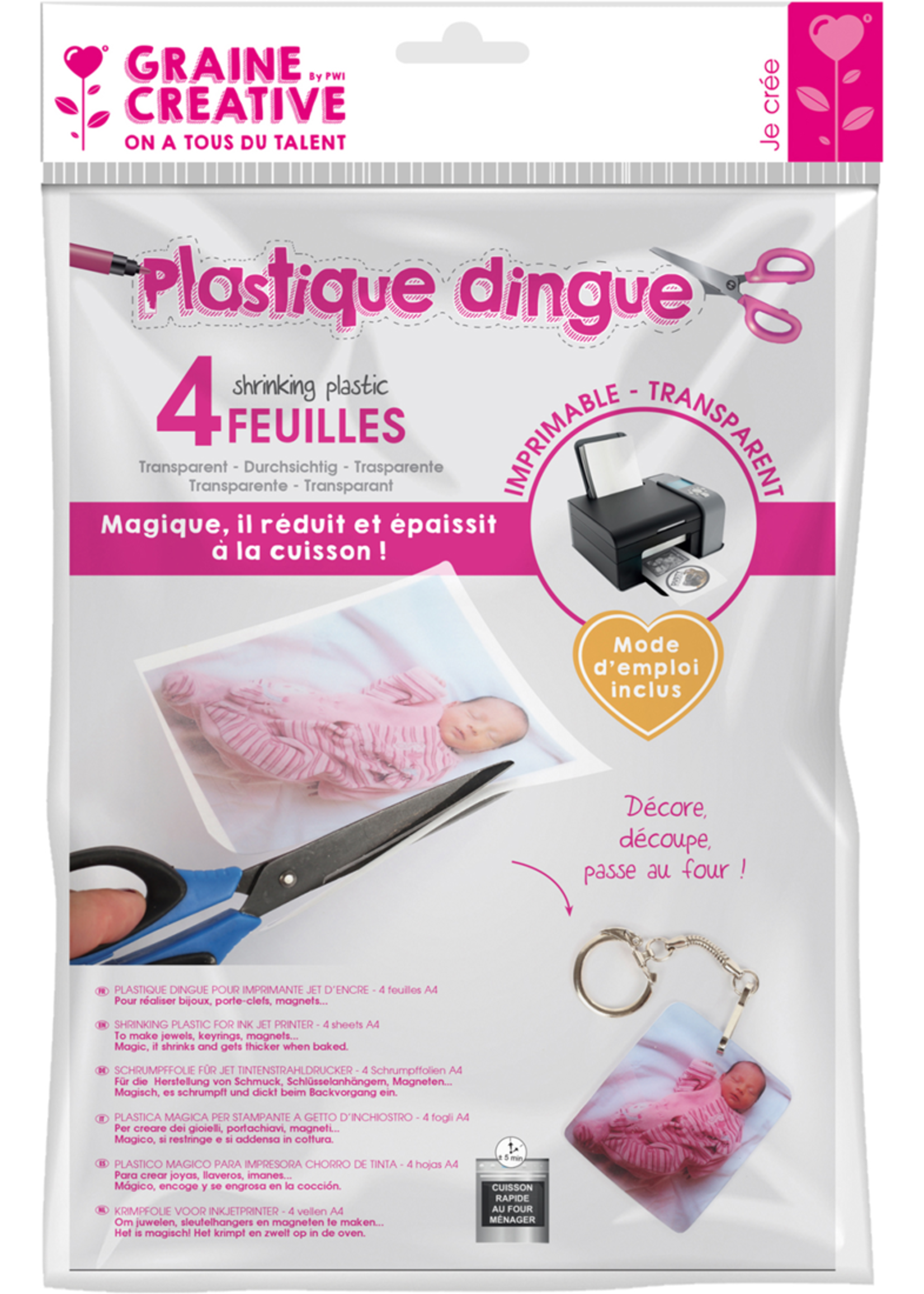 Graine Creative Krimpfolie Printbaar A4 Transparant 4 vel