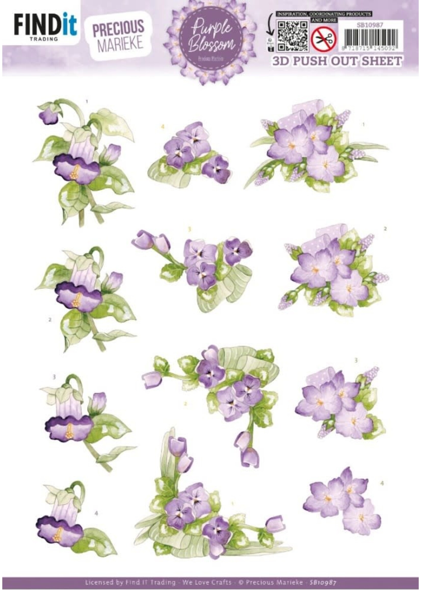 Find it Trading 3D Push out Sheet - Precious Marieke - Purple Blossom - Violet