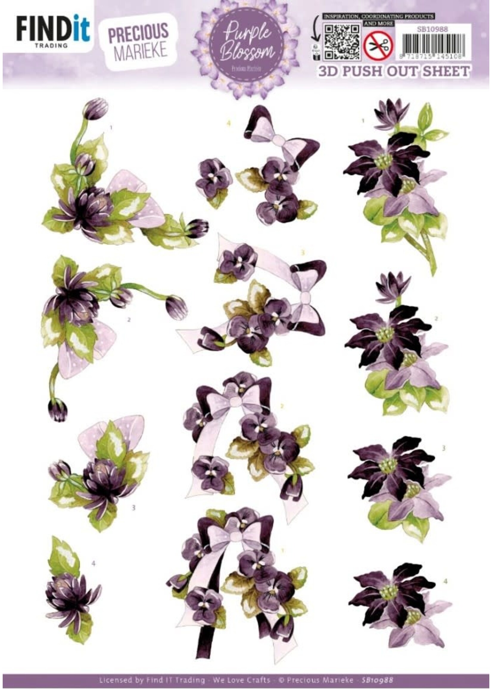Find it Trading 3D Push out Sheet - Precious Marieke - Purple Blossom - Purple