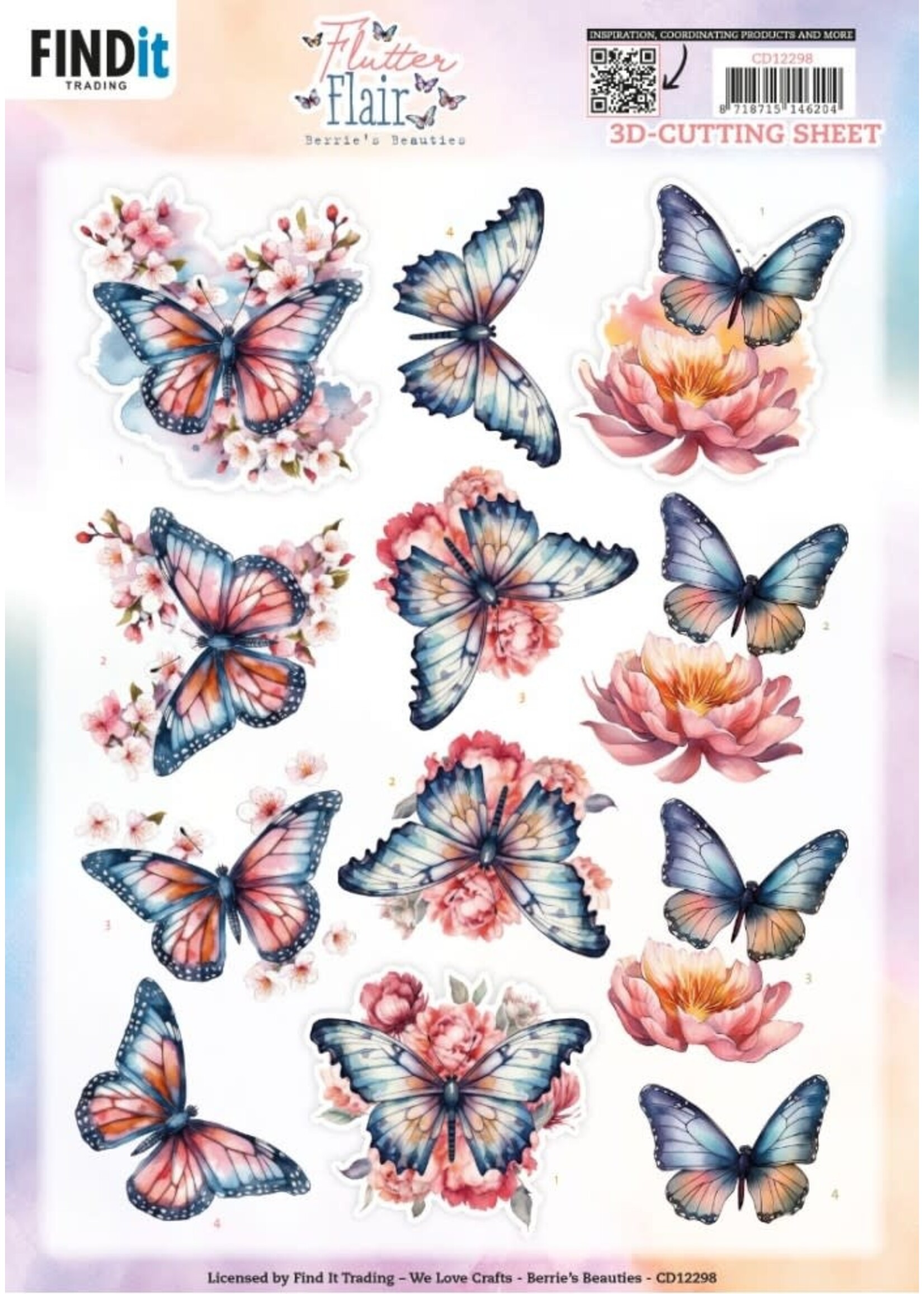 Find it Trading 3D Cutting Sheet - Berries Beauties - Flutter Flair - Pink Flutters