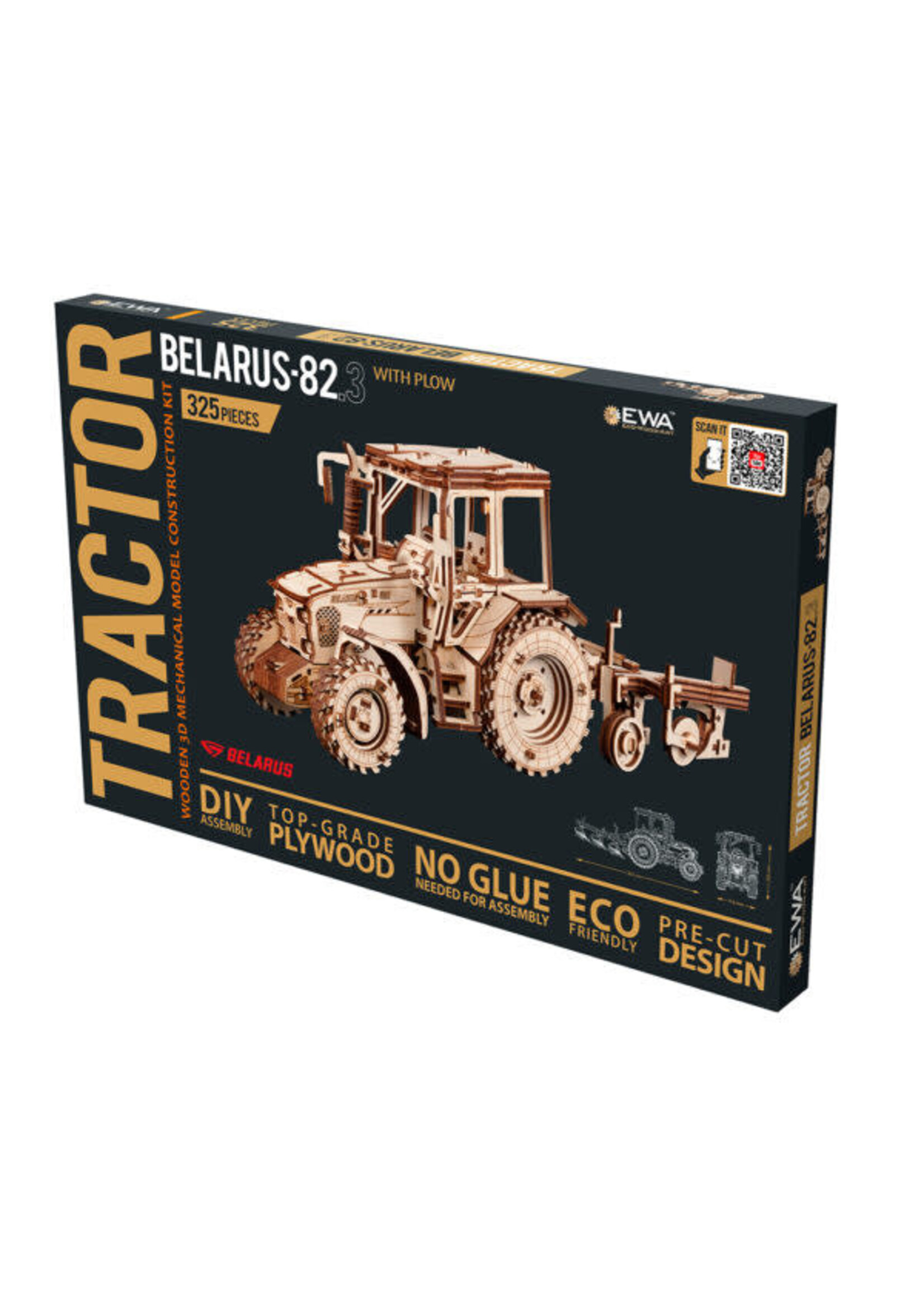 EWA 3D Modelbouwpakket Eco Wood Art 3D Mechanische Puzzel Tractor Belarus 82.3 met Ploeg