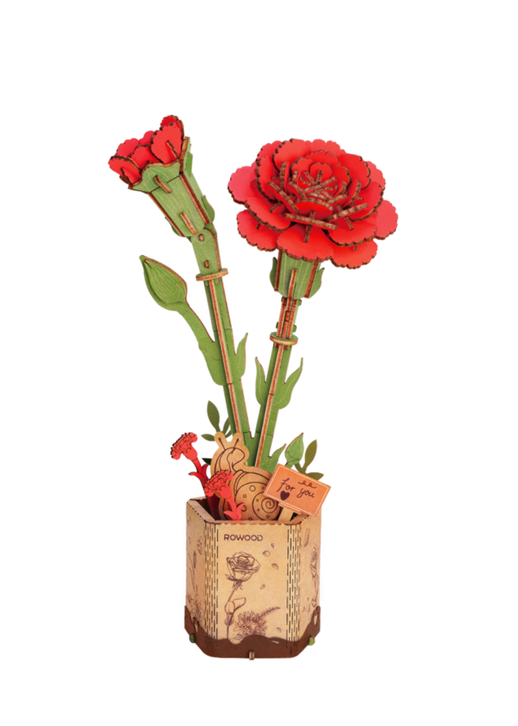 Rowood DIY Houten Bloem, Red Carnation/Rode Anjer
