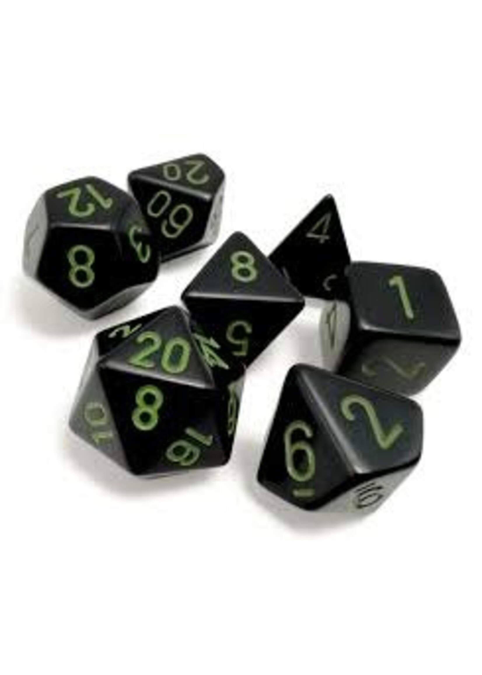 Chessex Opaque Black/green Polydice Dobbelsteen Set (7 stuks)