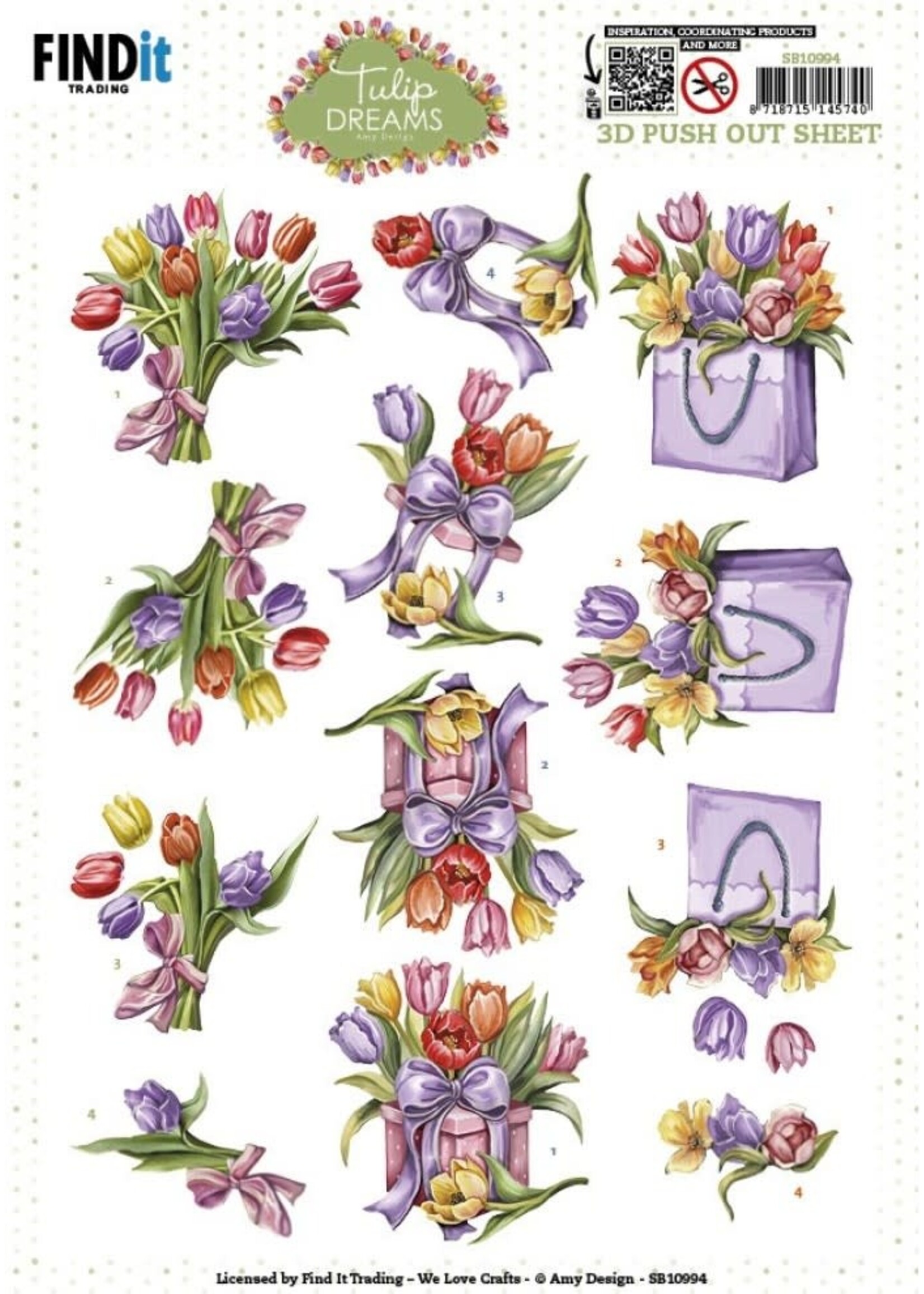 find it 3D Push out Sheet - Amy Design - Tulip Dreams - Colorful Tulips