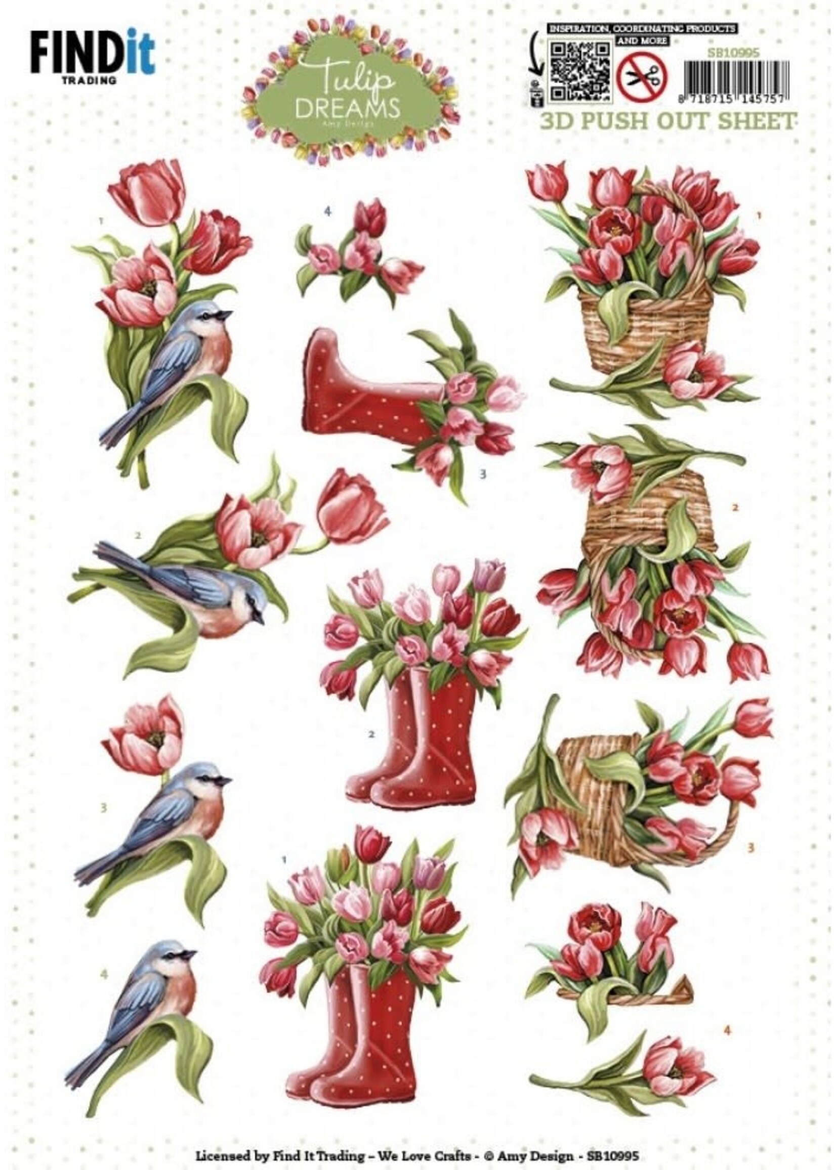 find it 3D Push out Sheet - Amy Design - Tulip Dreams - Red Tulips