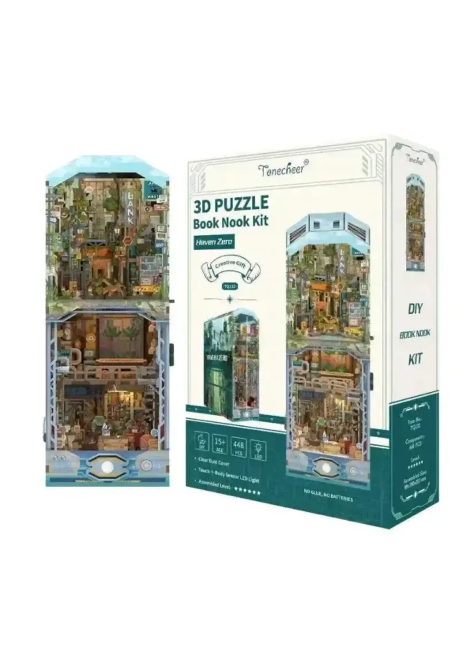 Tonecheer Tone cheer 3D Modelbouwpakket, DIY Huisjes DIY Book Nook Boekensteun Haven Zero, Tone-Cheer, 26,3×9,8x19cm