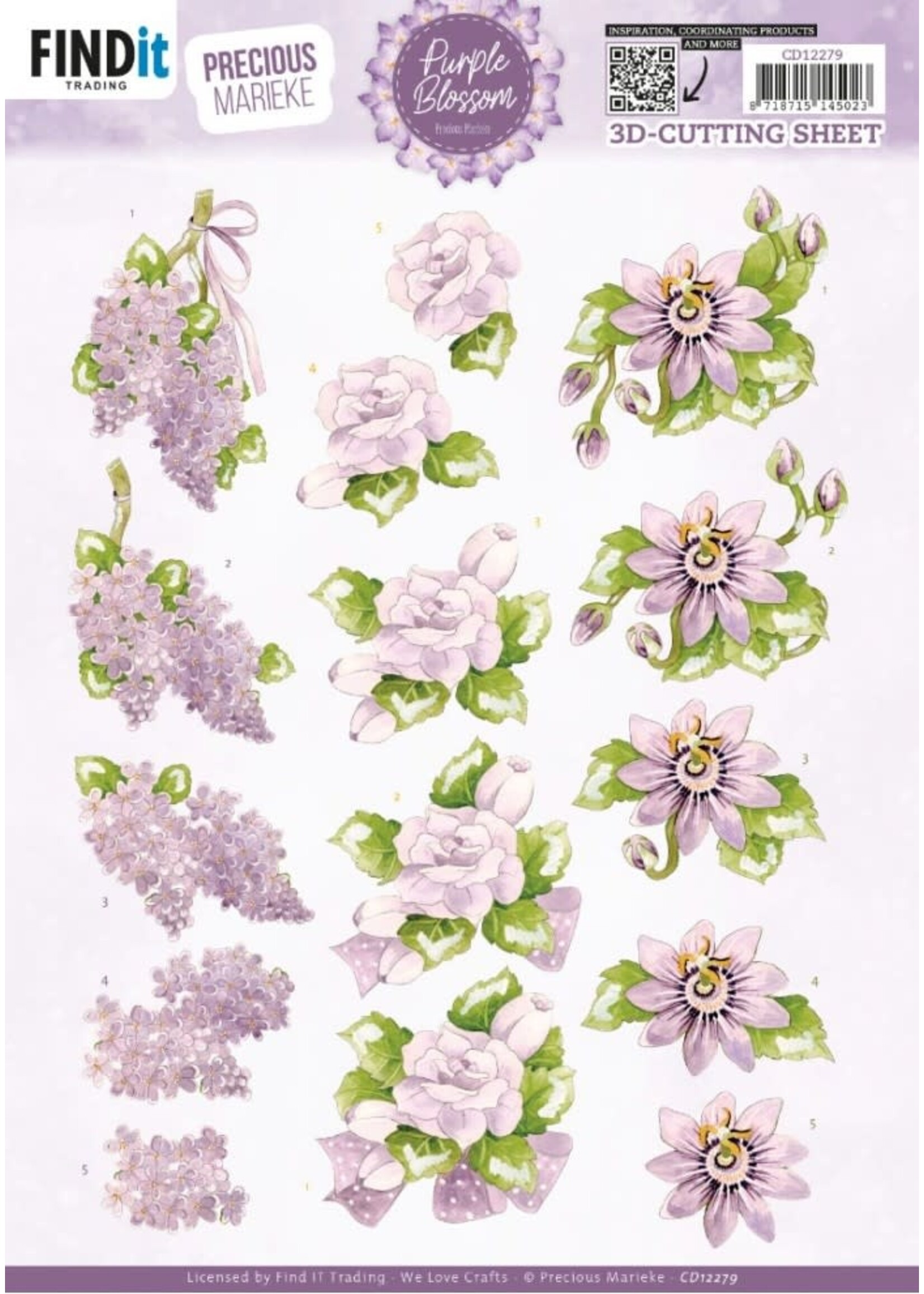 Find it Trading 3D Cutting Sheet - Precious Marieke - Purple Blossom - Lilac  per stuk